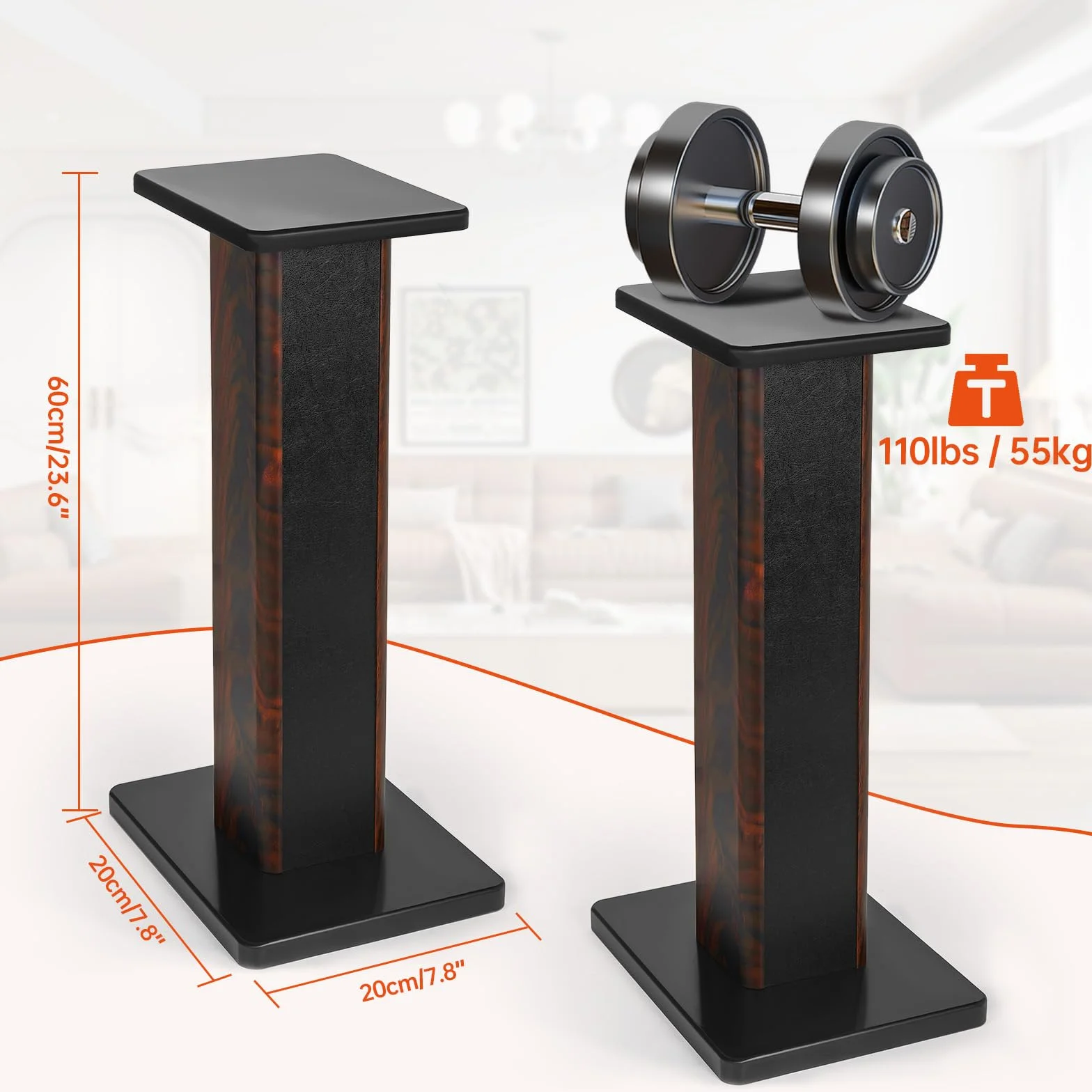 OUUTMEE Stojak na głośniki 60 cm (24 cale) z drewna – wytrzymały stojak na głośniki HiFi do kina domowego, uniwersalny stojak na głośniki do regałów na książki z możliwością napełniania piaskiem