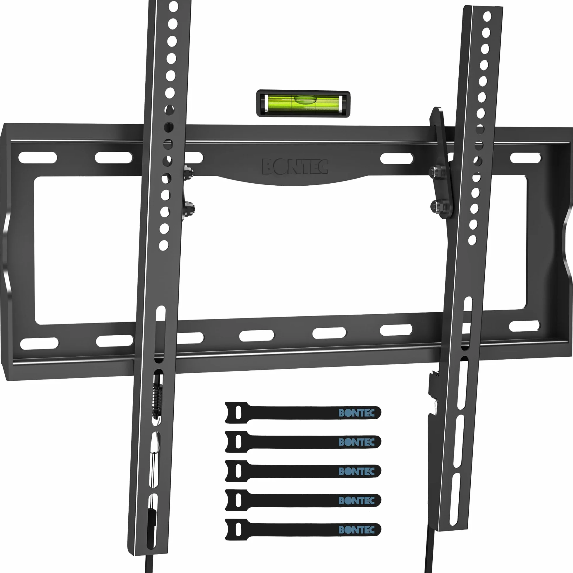 BONTEC Uchwyt Ścienny TV do Większości 26-65'' LCD/LED/OLED Telewizorów – Nachylany Slim TV Uchwyt Ścienny do 55kg, Max VESA 400x400mm – Wbudowana Poziomica i Opaski Kablowe