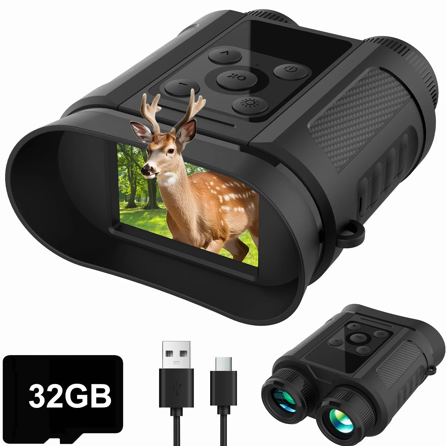 OBEST Noktowizor, 2,4'' HD ekran, lornetka z kamerą do zdjęć i wideo z kartą TF 32 GB, zoom cyfrowy 8x, idealny na kemping, obserwację zwierząt i fotografię