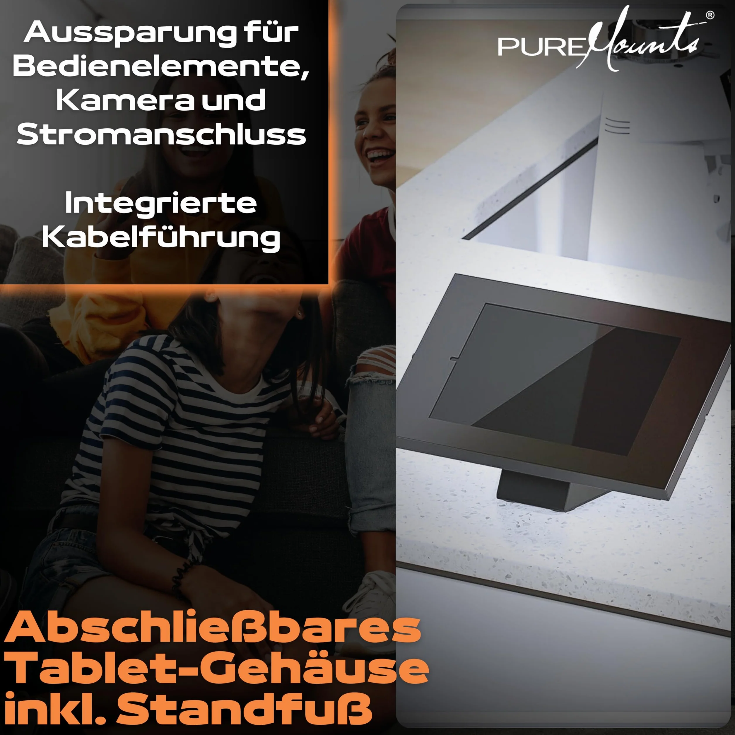 PureMounts Uchwyt na tablet ze stali nierdzewnej z blokadą iPad 5/6/7/8/9 Air 9,7" 10,5" 10,9" 11" Samsung Tab A 10,1 A7 S6 Lite