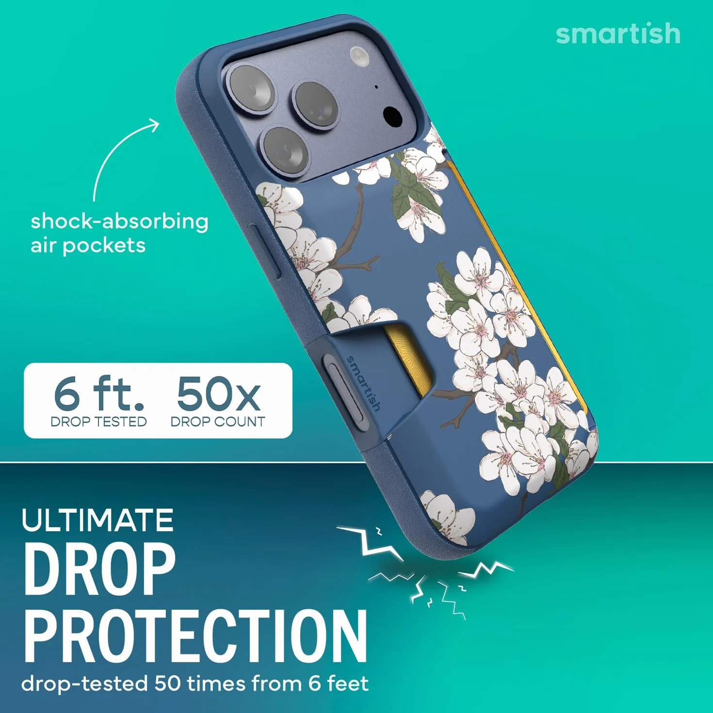 Smartish Etui portfelowe na iPhone'a 17 Pro - Wallet Slayer Vol. 1 [smukłe + ochronne] Etui na karty kredytowe - Testowane upadek z klapką ukryte etui na karty do Apple iPhone 17 Pro - bardzo kwiat