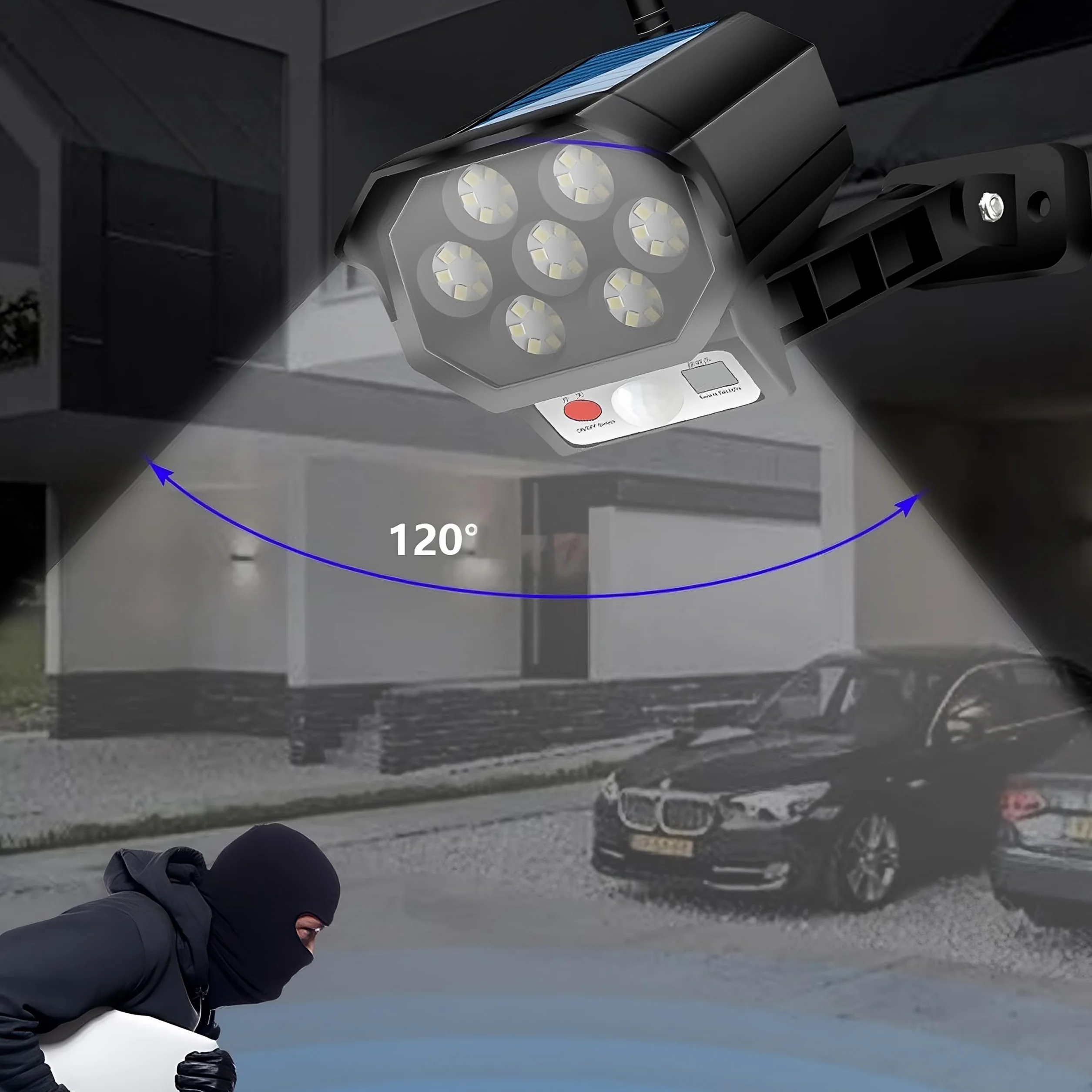 Retoo Atrapa Kamery z lampą LED, czujnikiem ruchu i zmierzchu, lampa solarna zewnętrzna 14.6x8.5x8.2 cm zasilana energią słoneczną, uchwyt na ścianie, czarna