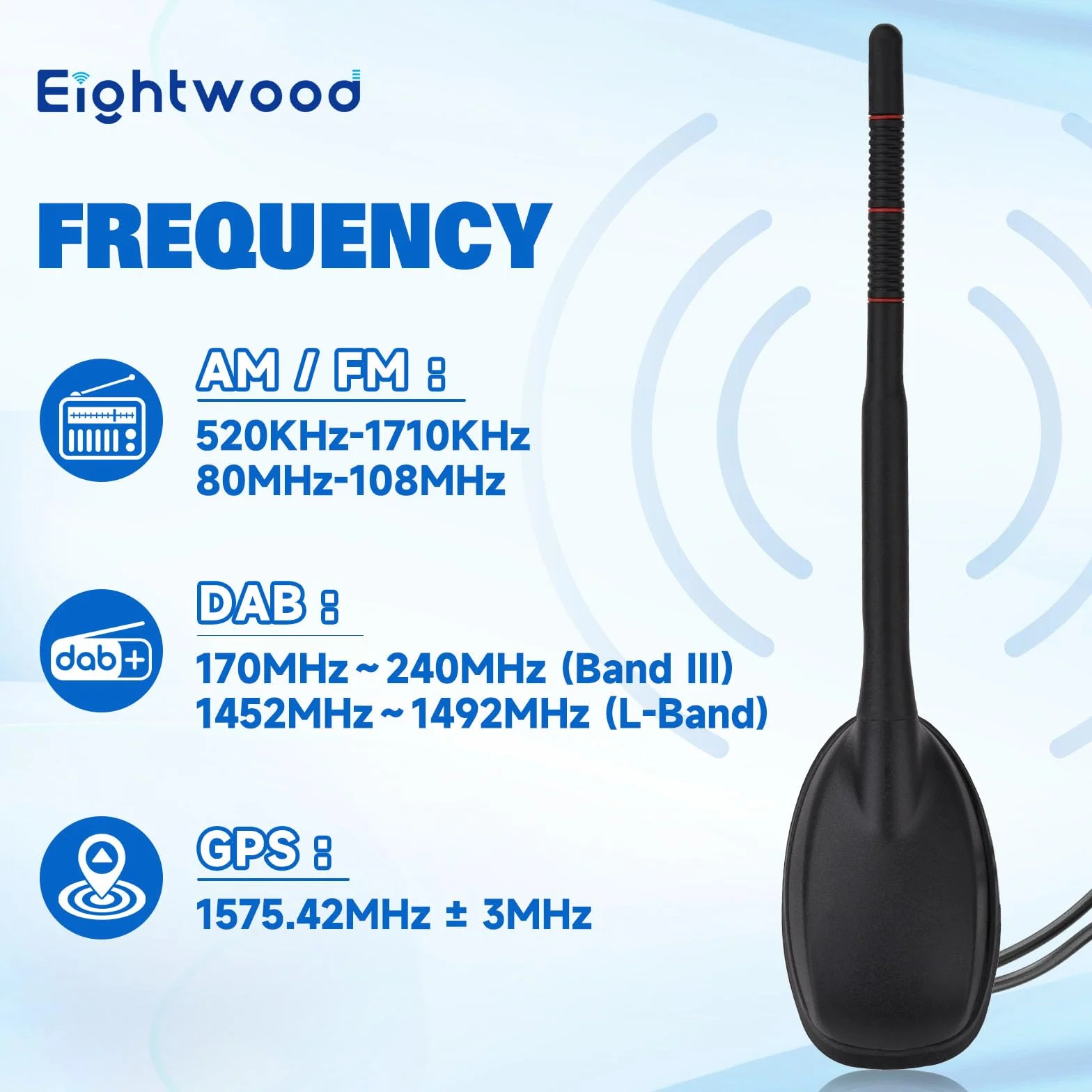Eightwood Active DAB DAB+ antena samochodowa radio cyfrowe GPS DAB FM antena samochodowa antena dachowa antena samochodowa ze wzmacniaczem ze złączem SMB/SMA DIN adapter radio samochodowe rozdzielacz
