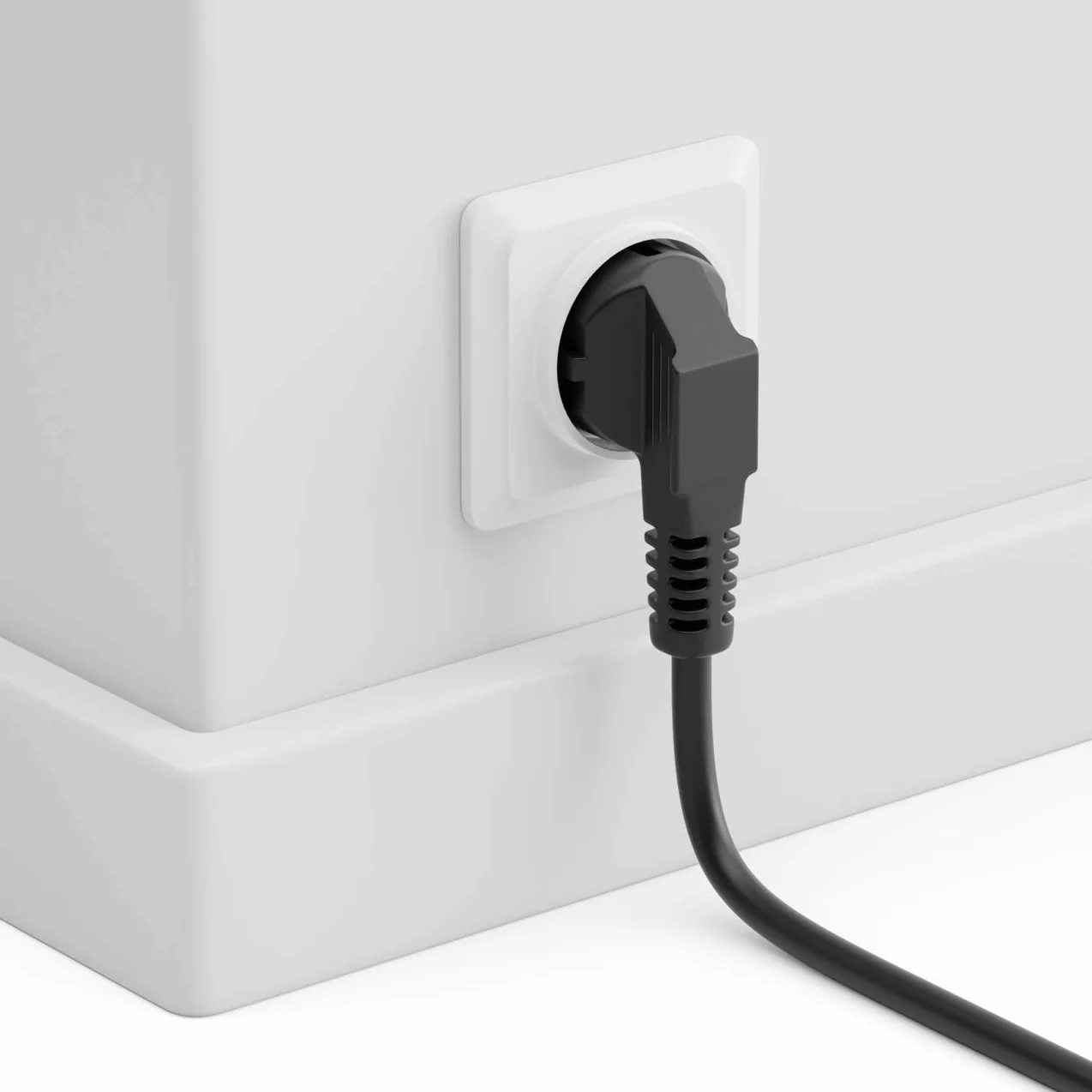 deleyCON 3,0m Kabel Zasilający Przewód Sieciowy Wtyk Ochronny Typ F (CEE 7/7) 90° Kątowy na Gniazdo C13 PC Komputer Monitor Drukarka Projektor - Czarny