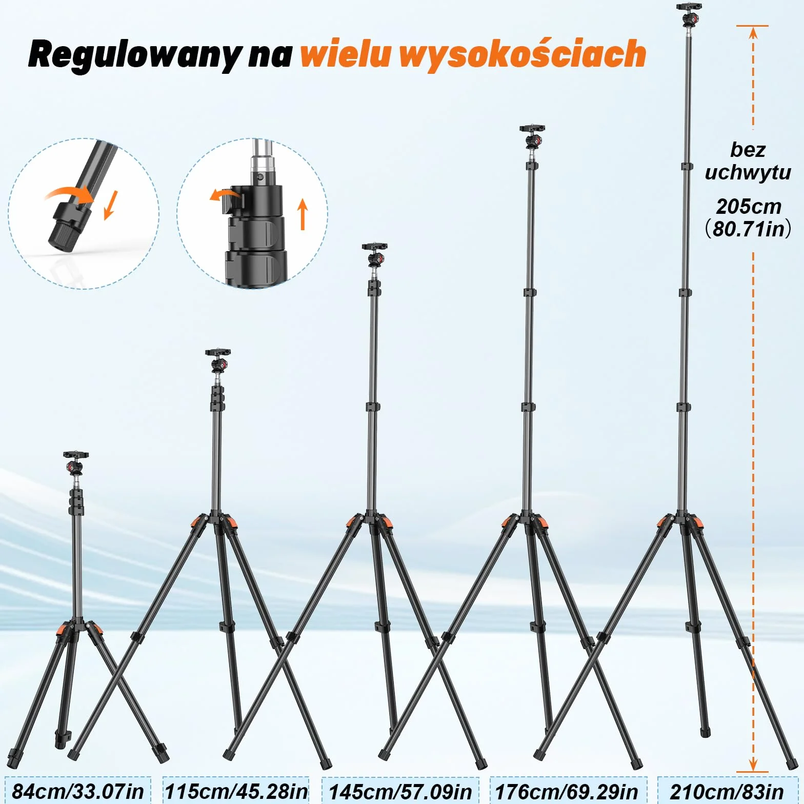 XXZU 210cm/83in Stojak na Światło z Głowicą Kulową, Statyw Fotograficzny Składany Statyw do Telefonu Statyw Oświetleniowy do Studia do Aparatu/Telefonu/Światła Stroboskopowego/Projektora/Softboxa