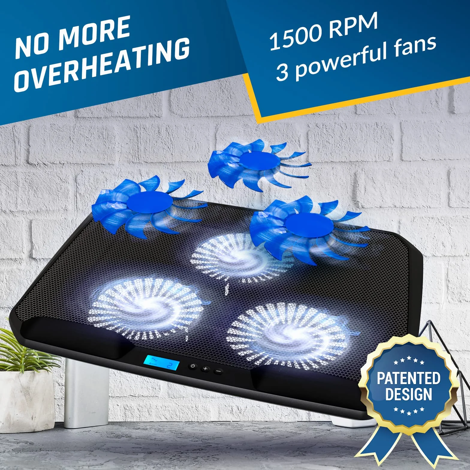 KLIM KN02 Podkładka chłodząca do laptopa 27.9-43.9 cm, wygodne, amortyzowane nadgarstki, mocny wentylator chłodzący do laptopa 1500 obr./min, cicha chłodziarka do laptopa z metalową siatką i 5-letnią
