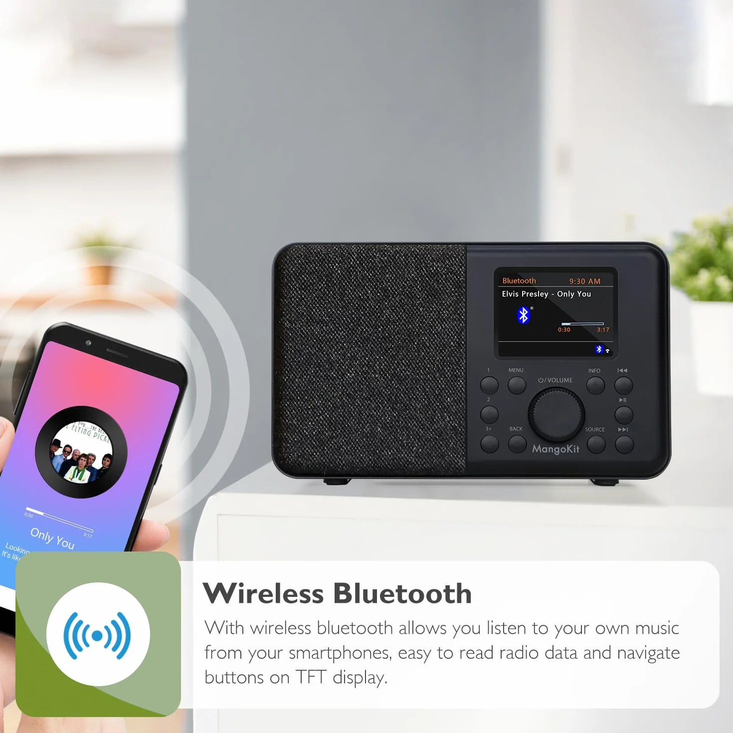 SR10 radio internetowe WiFi z Smart DAB+ i Bluetooth, FM, radio kuchenne z zasilaniem sieciowym i baterią, kolorowy wyświetlacz, podwójny alarm