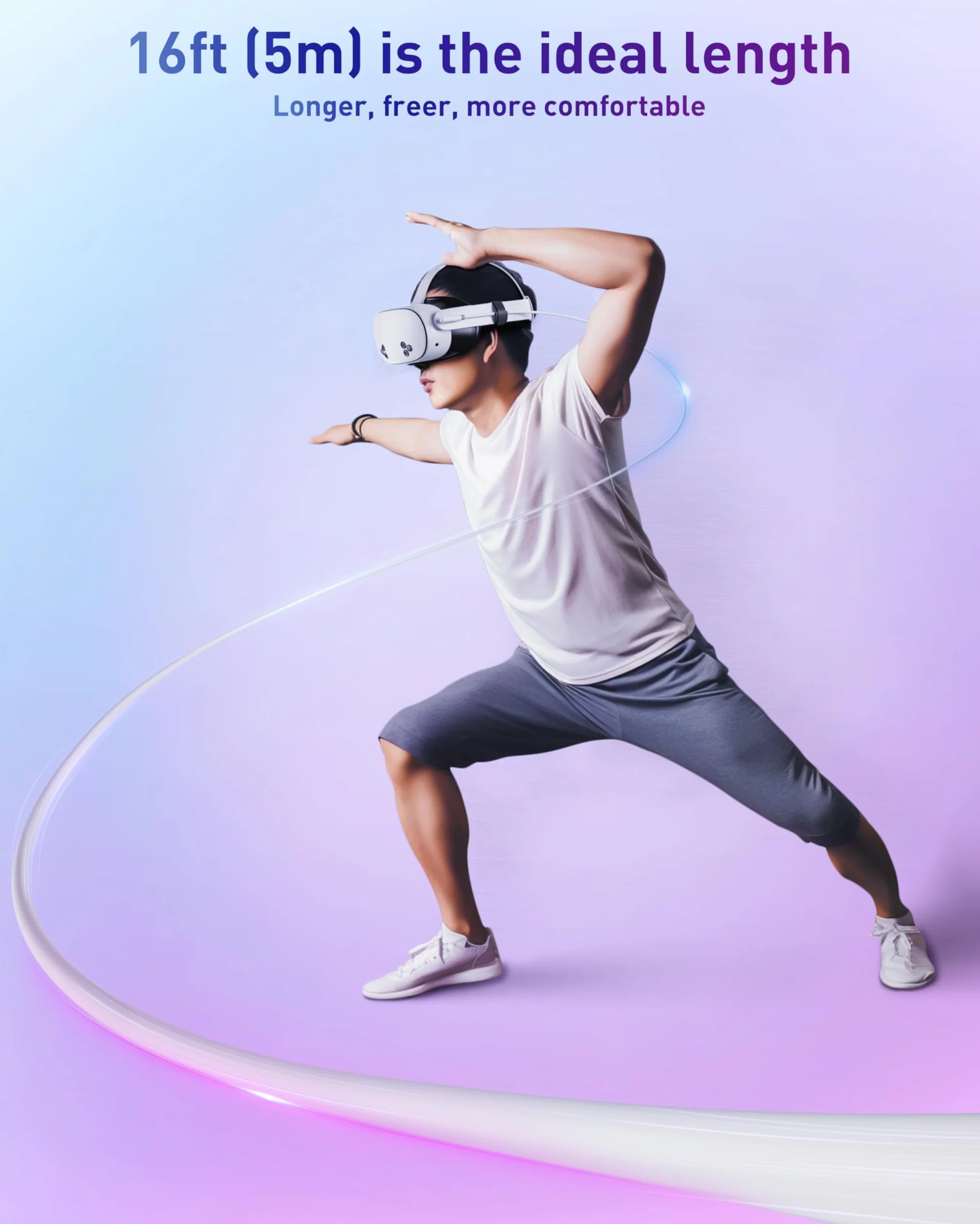 Maxonar [Next-Gen Chip] Kabel do ładowania VR 16FT Kompatybilny z Akcesoriami Meta Quest 3S/Quest 3/Oculus Quest 2/Pico 4 i PC/SteamVR, Niesamowity Prezent - Kabel USB 3.0 5 Gb/s do USB C - Biały