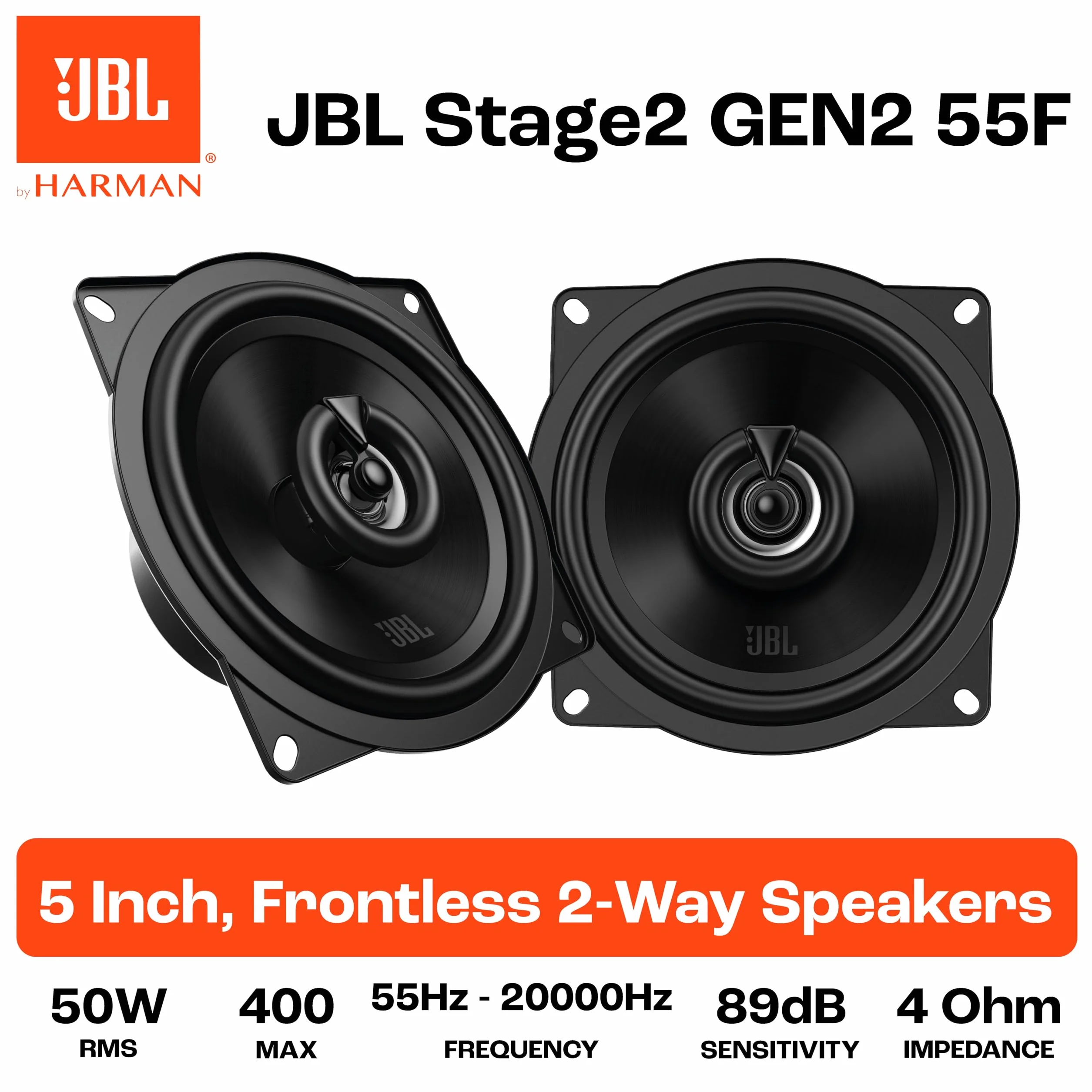 JBL Stage2 GEN2 55F 5,25 cala 130 mm 2-drożne koncentryczne głośniki samochodowe 50 W RMS 220 W szczytowy para