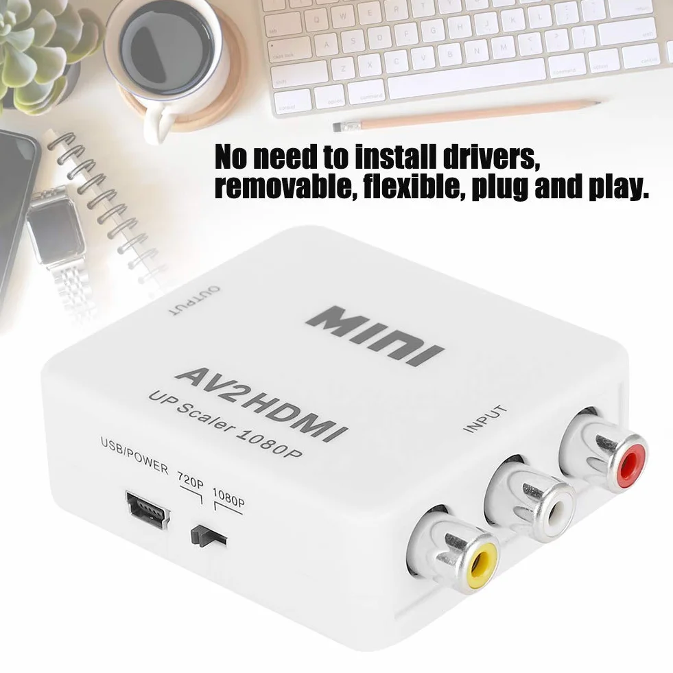 Konwerter AV na HDMI High Definition, do HDMI AV2HDMI Transverter, Wyjście HDMI 1080 P 60 HZ / 720 P 60 HZ, Obsługa PAL, NTSC3.58, NTSC4.43, SECAM, PAL/M, Wejście PAL/N - Biały