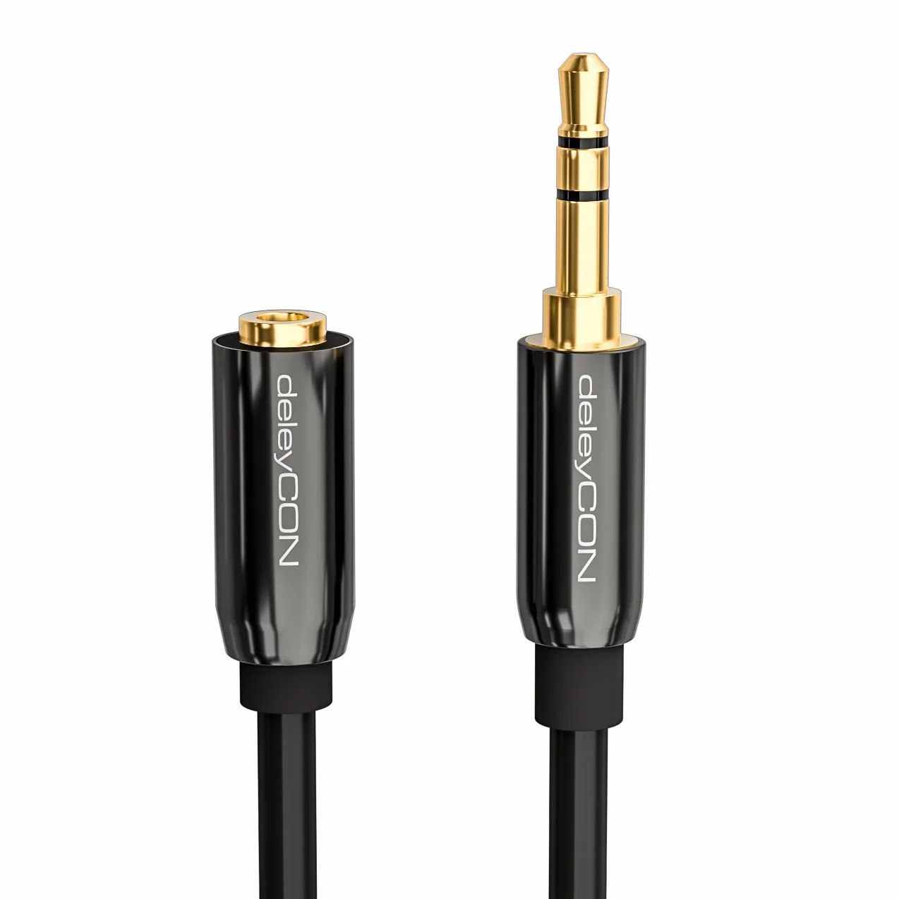 deleyCON 1,5m Przedłużacz Audio Stereo - Jack 3,5 mm Gniazdo na Wtyk - Kabel AUX Stereo z Metalową Wtyczką do Głośników i Słuchawek - Czarny