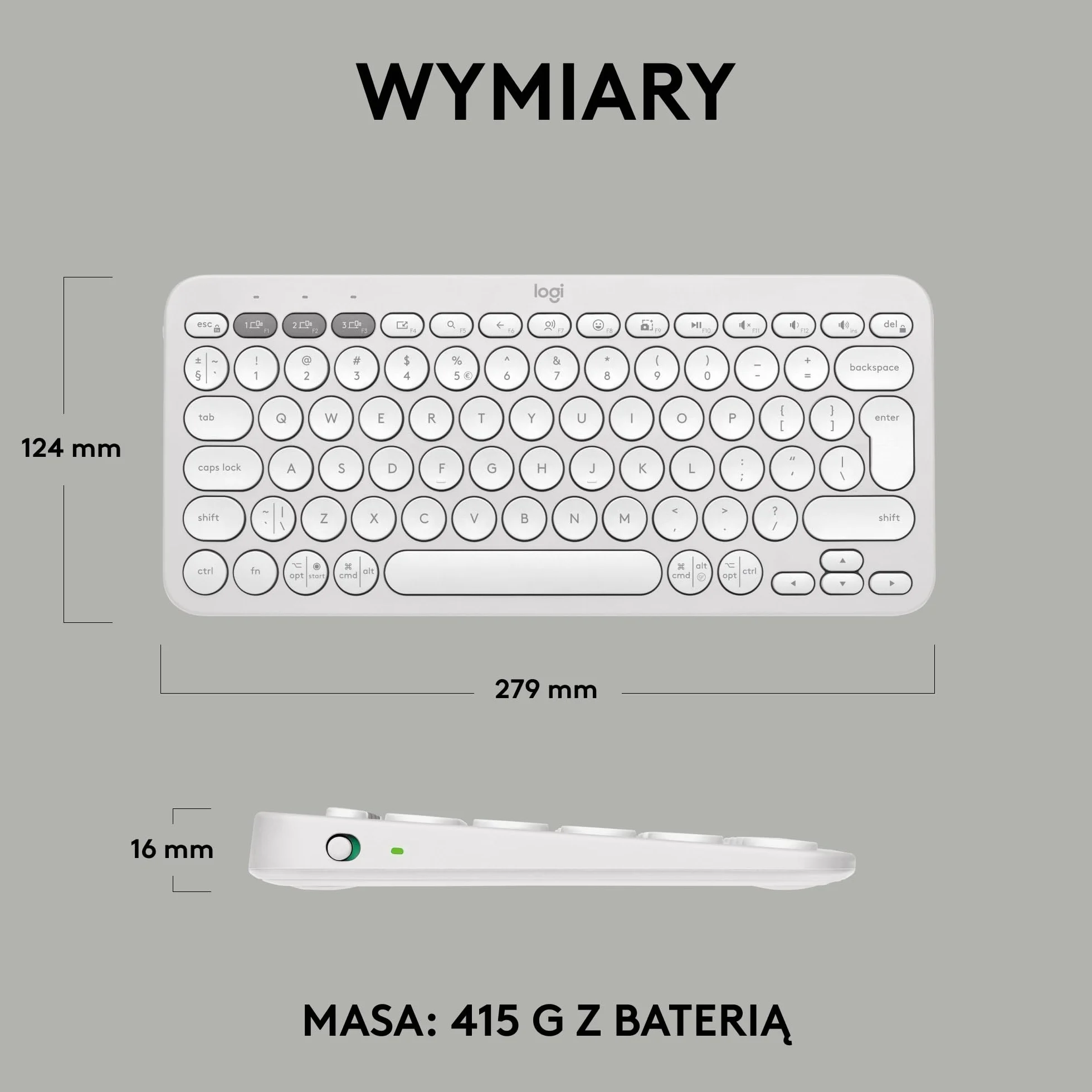 Logitech Pebble Keys 2 K380s, bezprzewodowa klawiatura Bluetooth do wielu urządzeń z ustawianymi skrótami, smukła, przenośna, przełączanie, Windows, macOS, iPadOS, Android, Chrome OS, QWERTY US-Biały