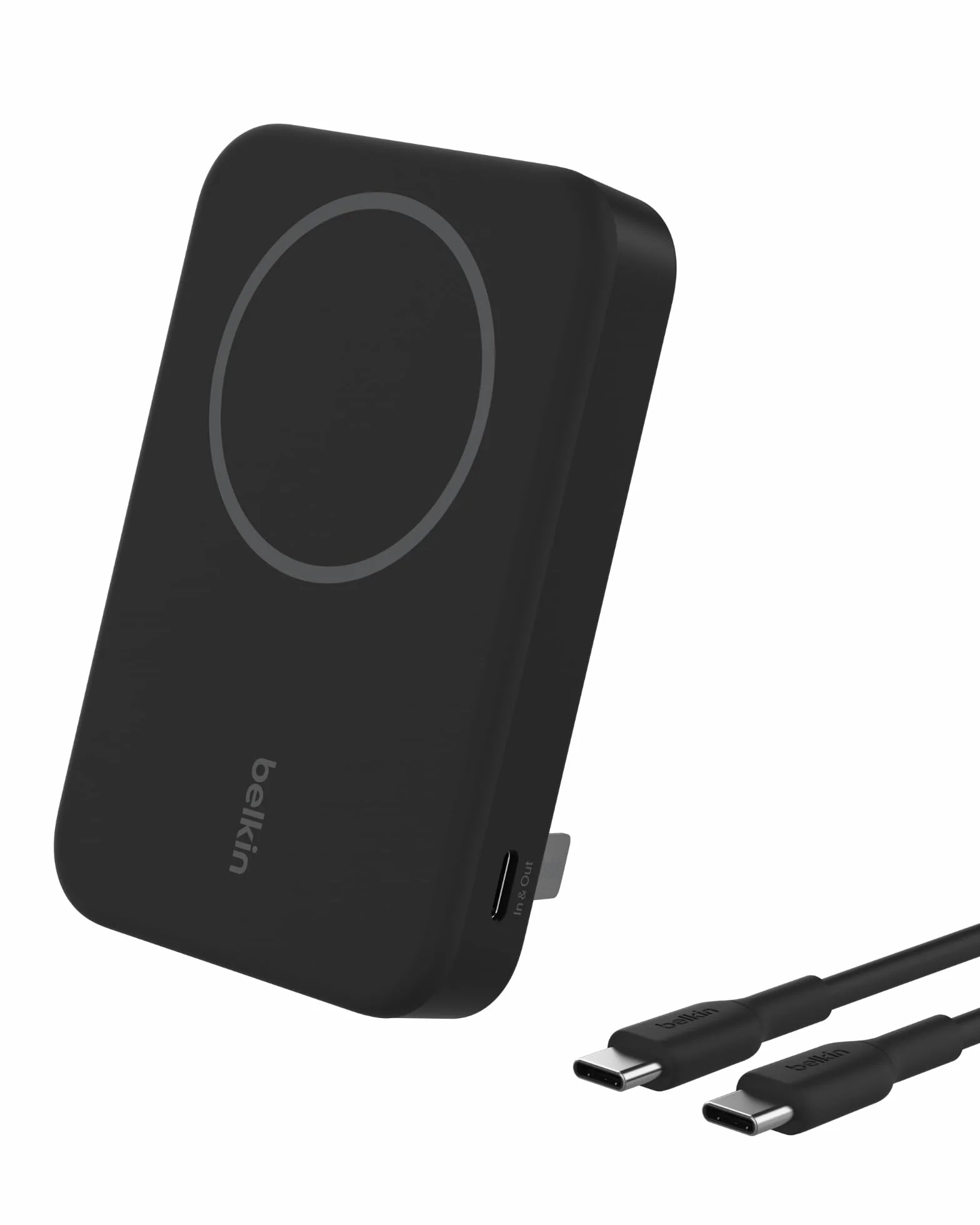Belkin Bezprzewodowy powerbank BoostCharge Pro 8000 mAh z Qi2, ładowarka zgodna z MagSafe + rozkładana podstawka – do telefonów iPhone 16, 16 Plus, 16 Pro, 16 Pro Max, iPhone 15 i innych – czarny, 8K