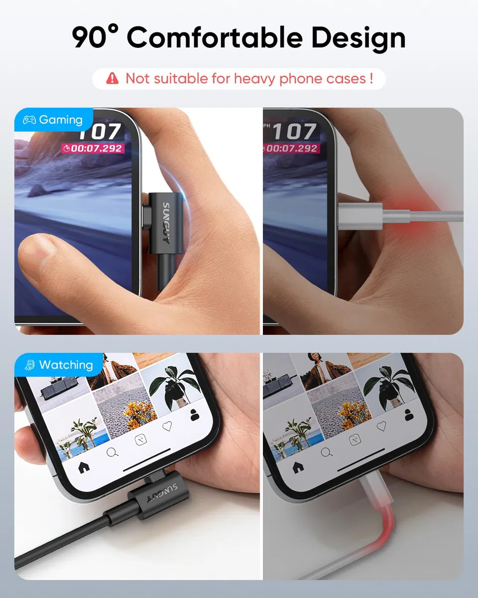 SUNGUY USB C do Lightning Kabel 0.3m, 2 Pakiet [Certyfikowany MFi] 20W iPhone Szybkie ładowanie Kabel 90 stopni USB C Lightning Kabel für iPhone 14/13/12/11 Pro Max Mini XR XS 8 7 6 5 Plus, CarPlay