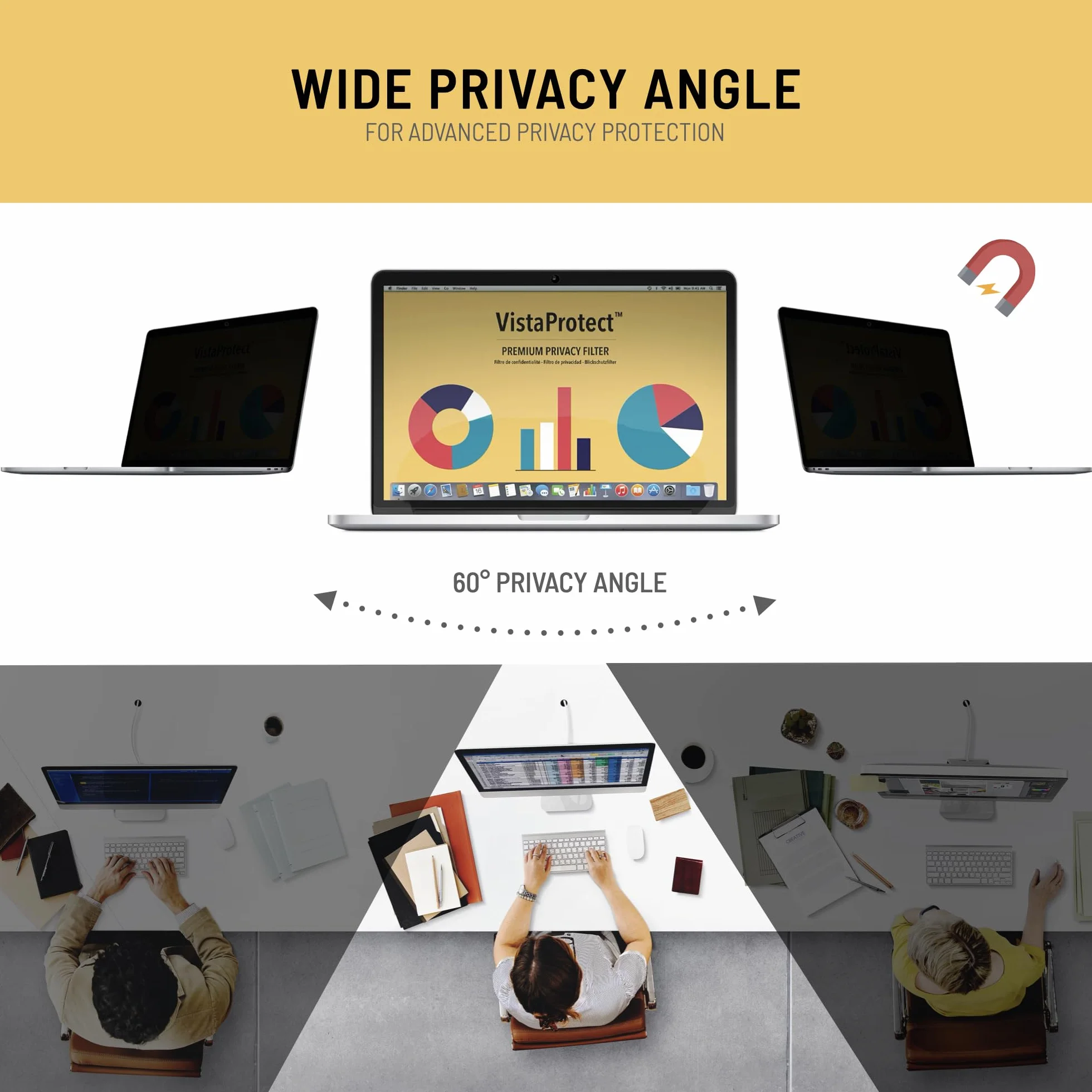 Vistaprotect - Filtr prywatności Premium i filtr przeciw niebieski. Protektor ekranu magnetycznego Kompatybilny z Apple MacBook Air (M1 2021+) i MacBook Pro 13 (2019+)