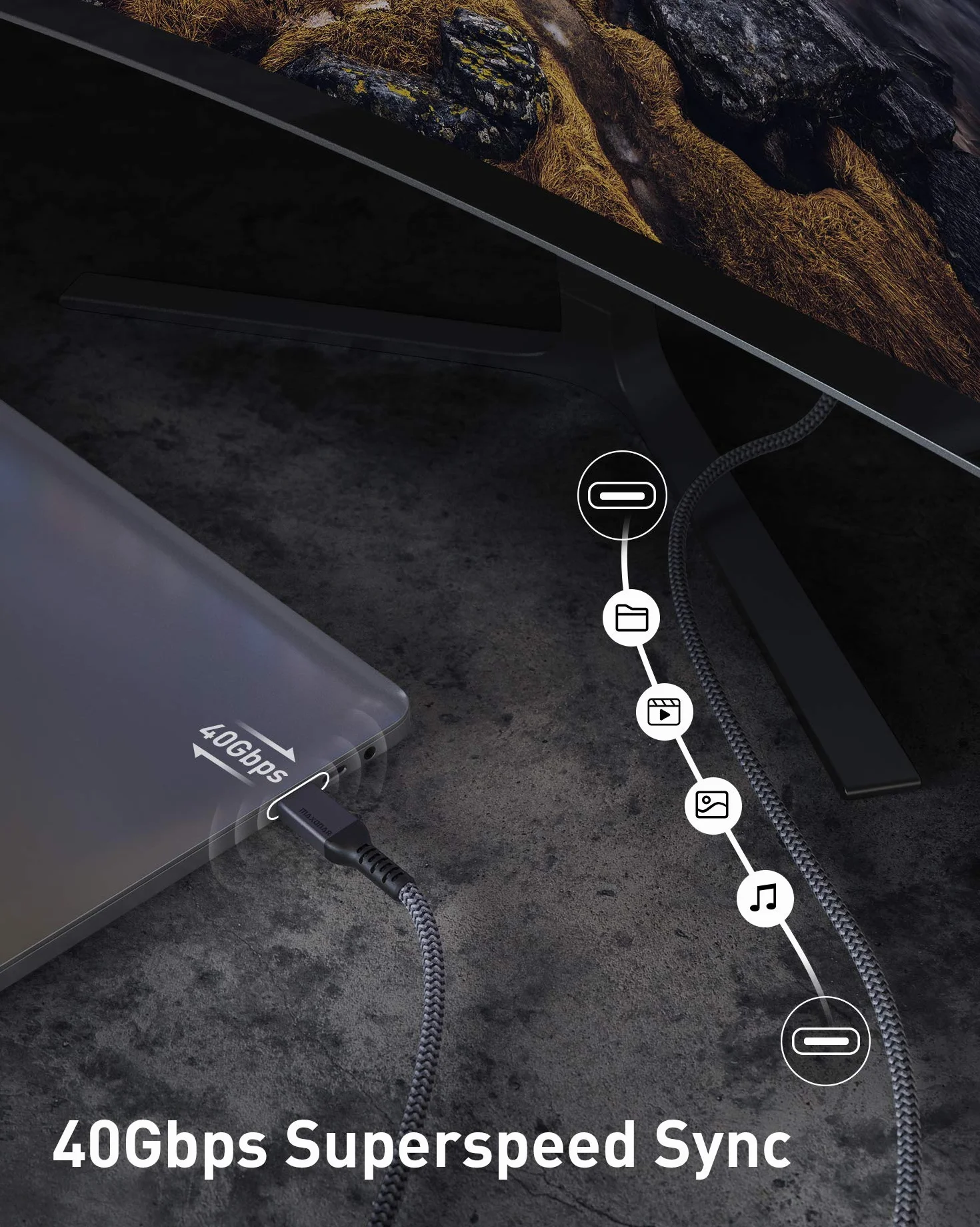 Maxonar Kabel Thunderbolt 4 1.2 m 40Gbps USB C 4.0 100W 8K30Hz 5K60Hz Dual 4K60Hz