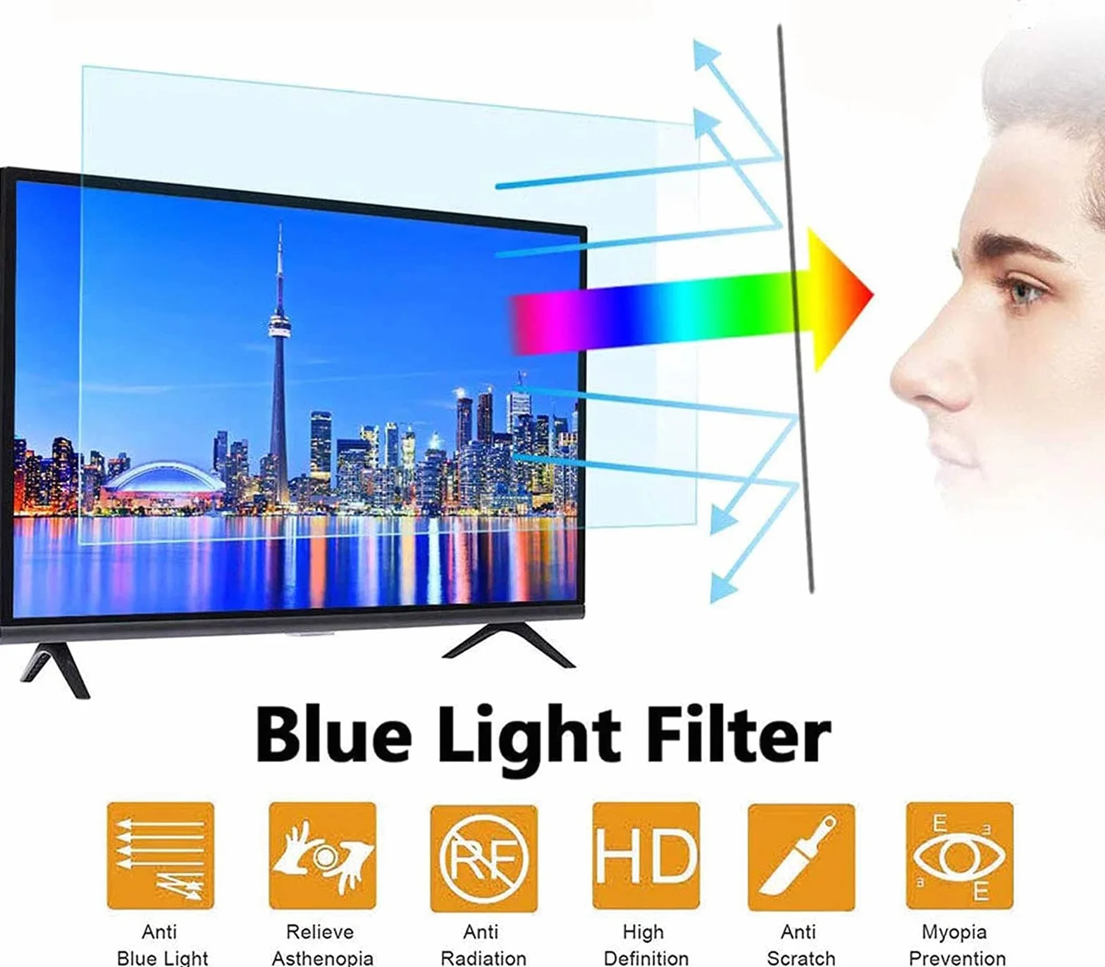 32-70 cali Anti Blue TV Screen Protector, filtr światła niebieskiego do ekranu telewizora, brak odcisków palców, ochrona oczu, łagodzenie zmęczenia oczu,32"700 * 395mm