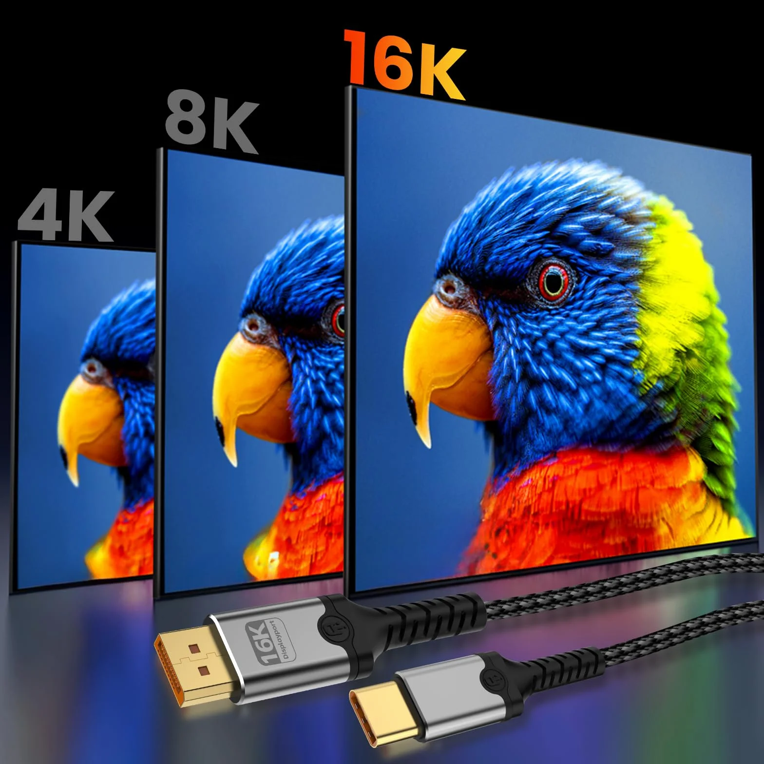 Kabel USB C do DisplayPort 2.1, 16K 60Hz, 8K 120Hz, 4K 240Hz, jednokierunkowy kabel Thunderbolt 3/4/5 do DP, kompatybilny z MacBook Pro/Air, iPhone 16 Pro/Max, XPS, Mac Mini (2 m)