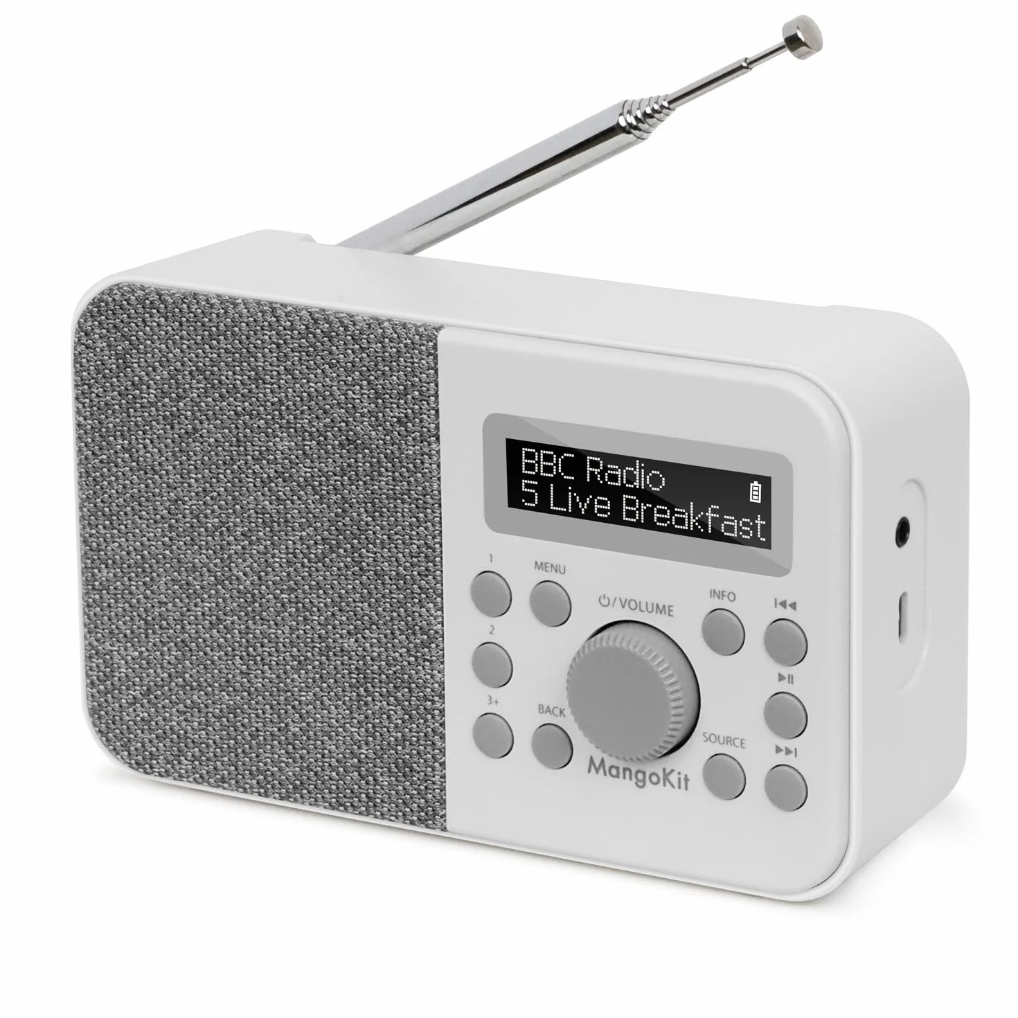 PR2S Przenośne Radio Cyfrowe DAB i FM z Głośnikiem Bluetooth, Budzikiem, 40 Stacji, Szary