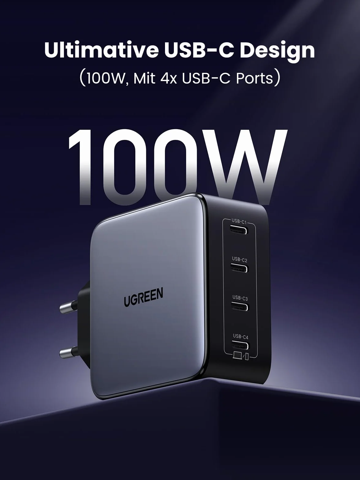 Ładowarka UGREEN Nexode 100W USB C z 4 portami USB-C Zasilacz GaN Ładowarka wielokrotna PD obsługuje PPS 45W kompatybilna z MacBookiem Pro/Air, iPadem Pro/Air, serią iPhone 16-8, Galaxy S24