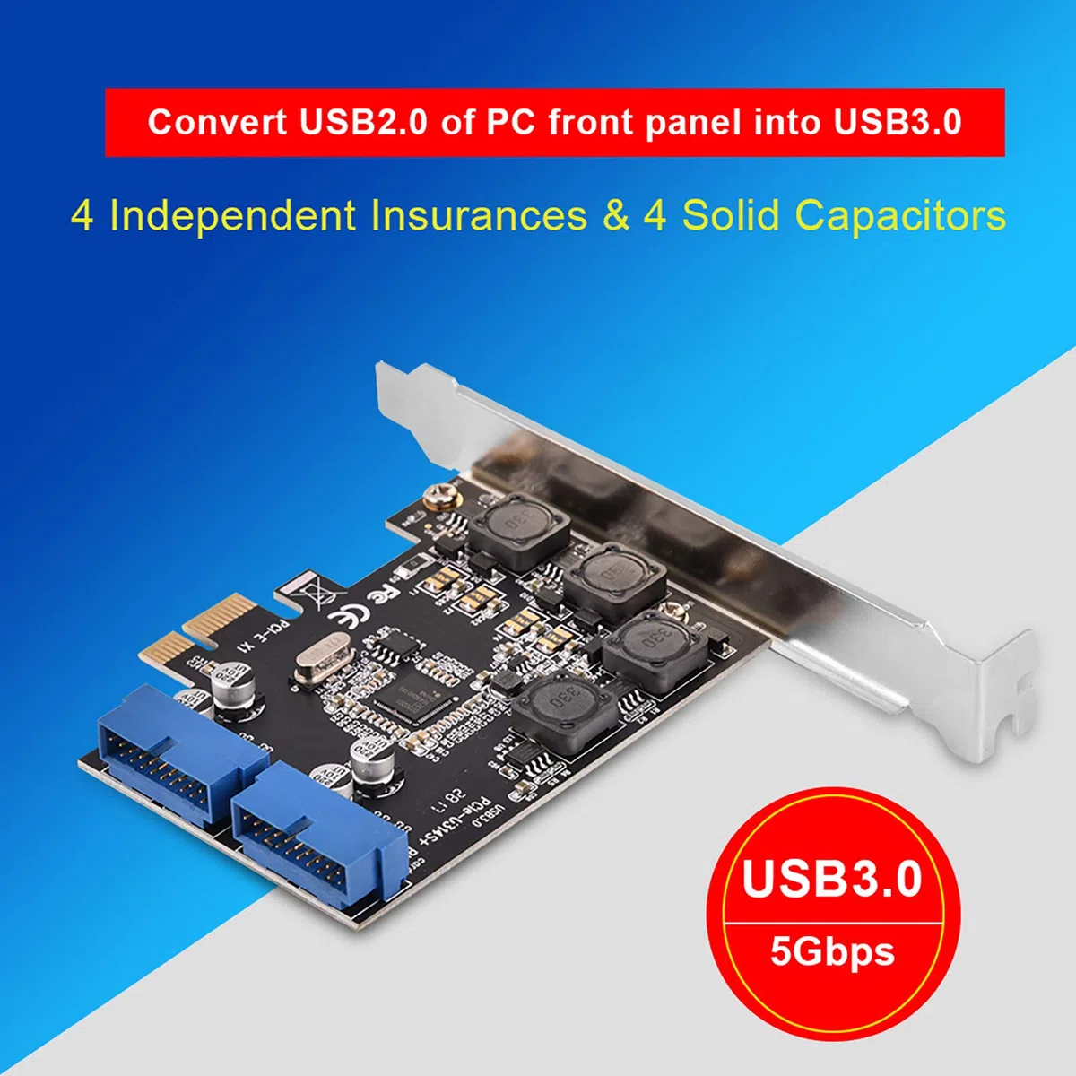 Adapter PCIE, PCIE PCIExpress do Wewnętrznego 2-portowego 19-pinowego Nagłówka Karty rozszerzeń USB 3.0 z Niskim Profilem