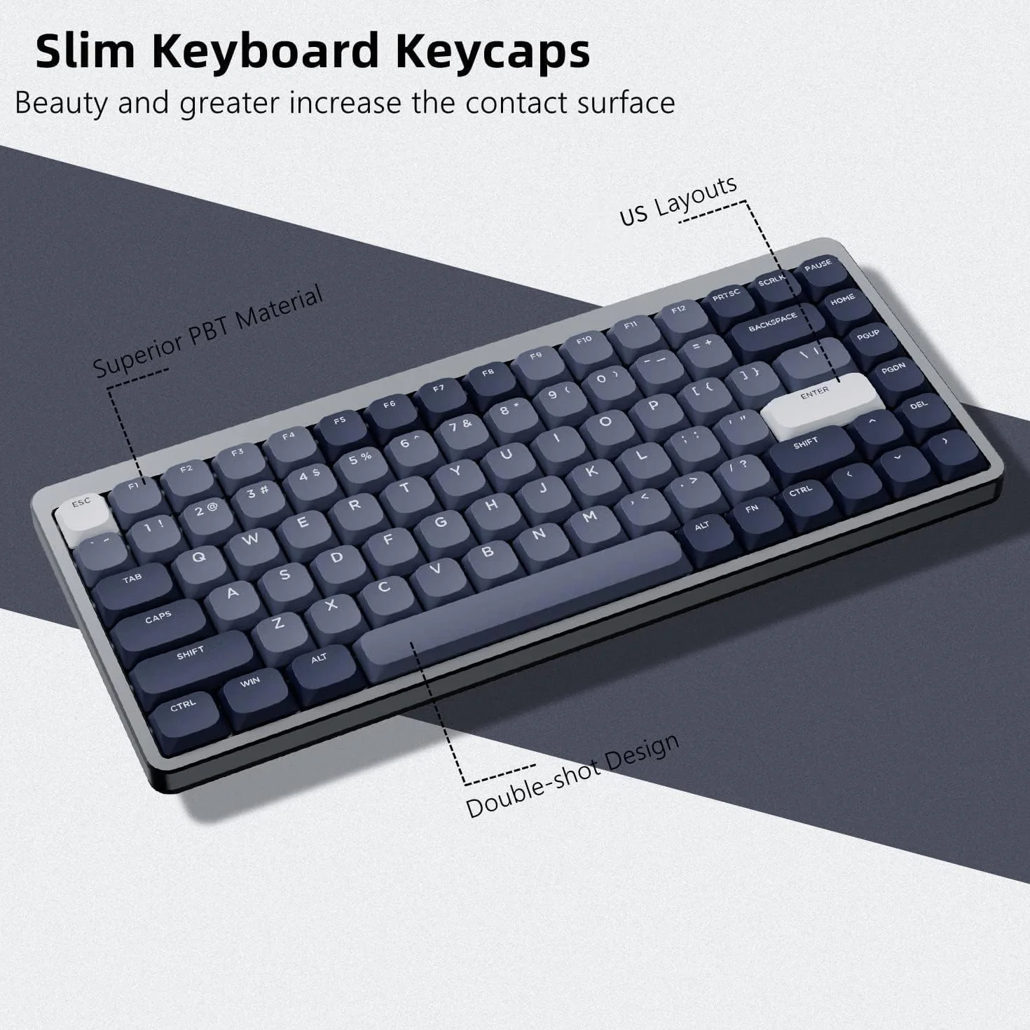 Klawiatura mechaniczna PBT 75% niskoprofilowe klawisze ANSI US szary