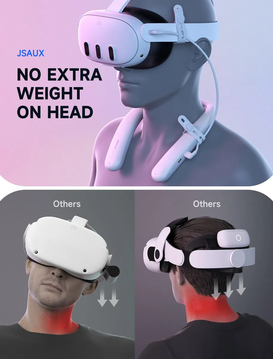 JSAUX Zestaw akumulatorów kompatybilne z Oculus Quest 3 2, 10 000 mAh PD szybka ładowarka (dodatkowy czas odtwarzania 4-6 h), akcesoria VR Extend Power, kompatybilne z Meta Quest 3, PSVR 2, Pico 4