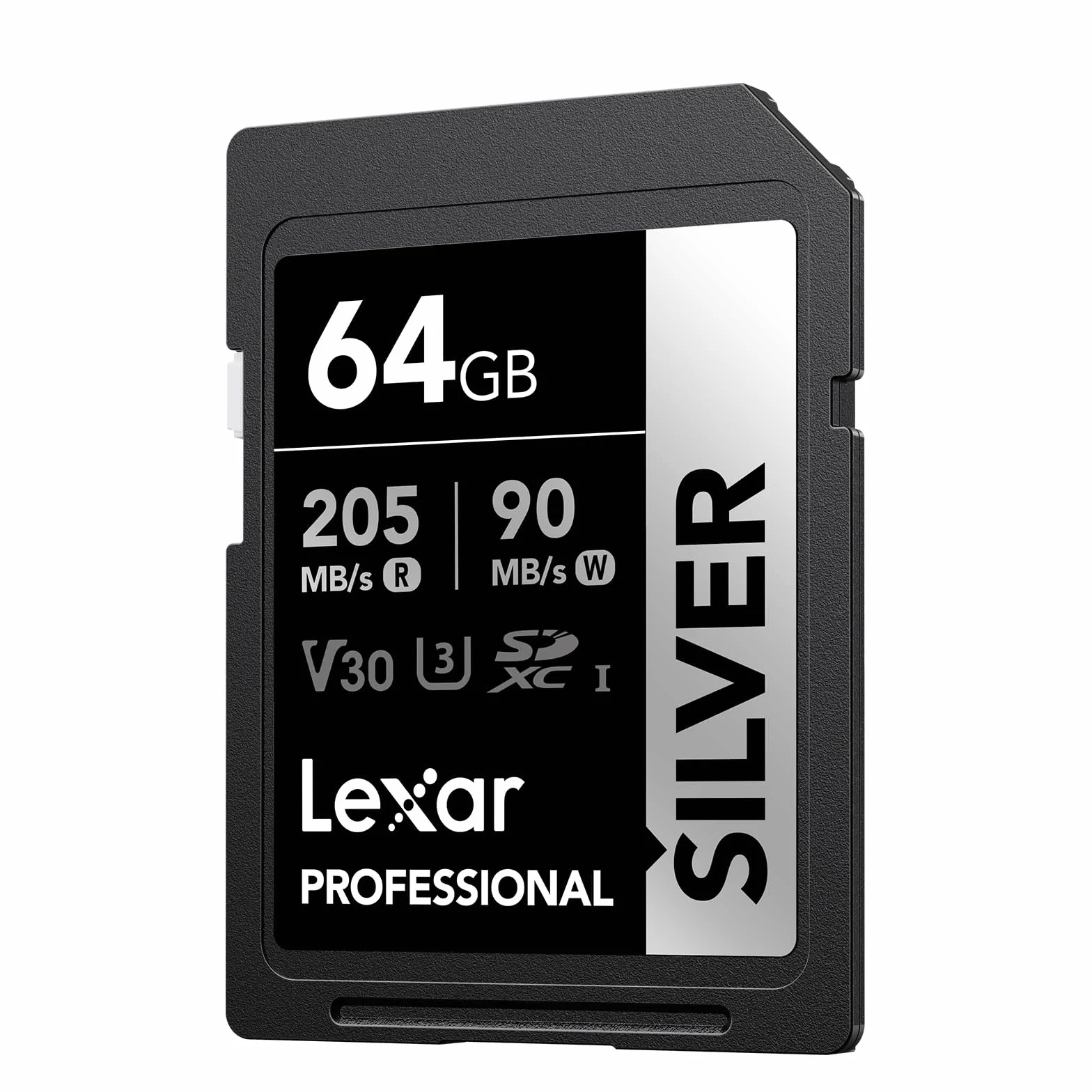 Lexar Karta SD 64 GB SILVER, odczyt do 205 MB/s, zapis 90 MB/s, karta pamięci SDXC UHS-I, klasa 10, U3, V30, karta SD dla profesjonalnych fotografów, kamerzystów, entuzjastów