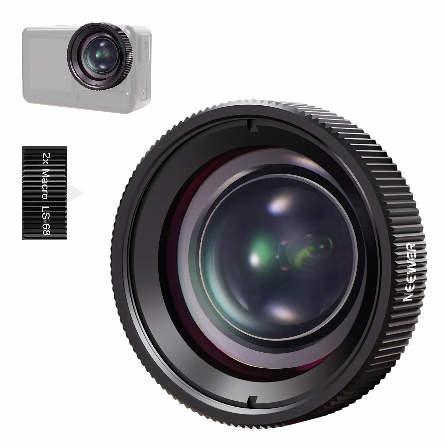 NEEWER Obiektyw makro kompatybilny z kamerą DJI Osmo Action 5 Pro/4, powiększenie 2x, 2 elementy w 1 grupie, odległość ogniskowa 3-4 cm, akcesorium do fotografii z bliska, niewodoodporny, LS-68
