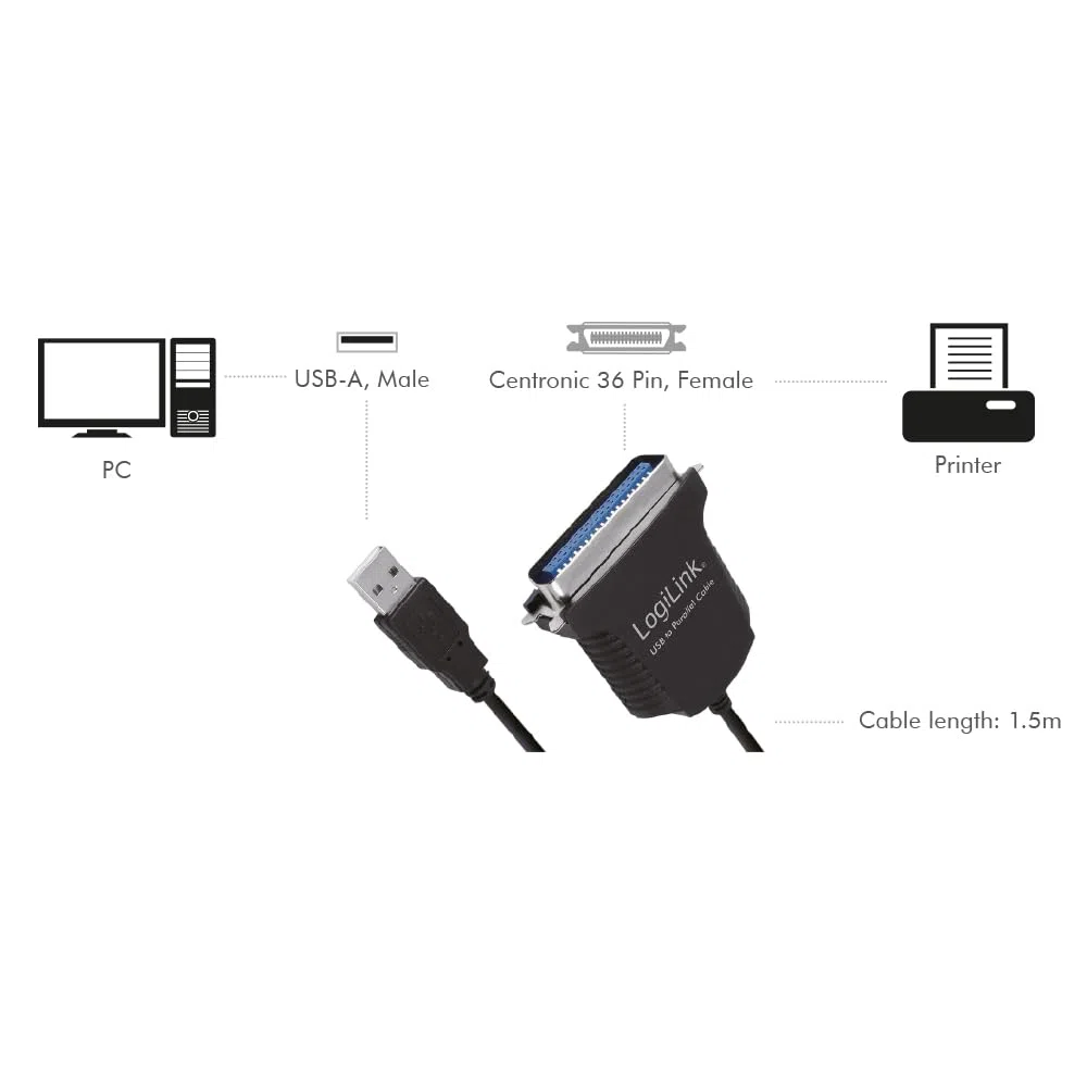 LogiLink Adapter USB na parralel kabel czarny, 1,5 m