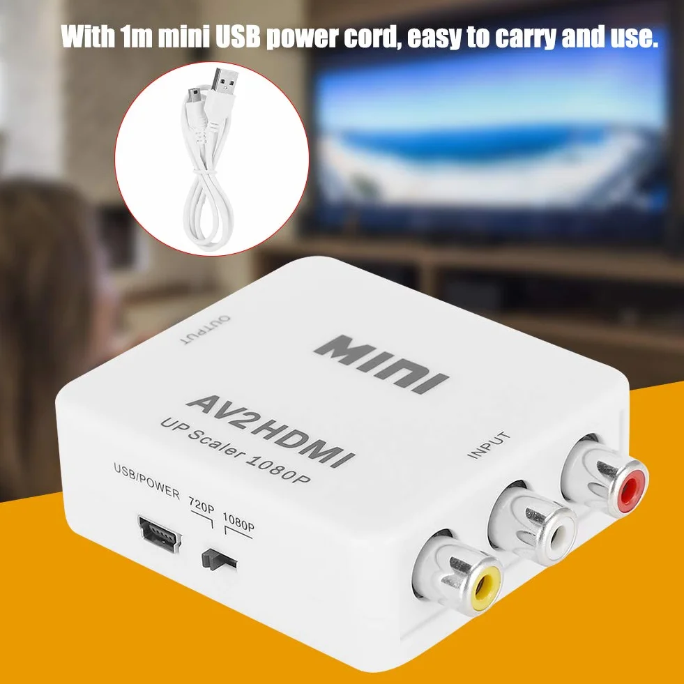 Konwerter AV na HDMI High Definition, do HDMI AV2HDMI Transverter, Wyjście HDMI 1080 P 60 HZ / 720 P 60 HZ, Obsługa PAL, NTSC3.58, NTSC4.43, SECAM, PAL/M, Wejście PAL/N - Biały