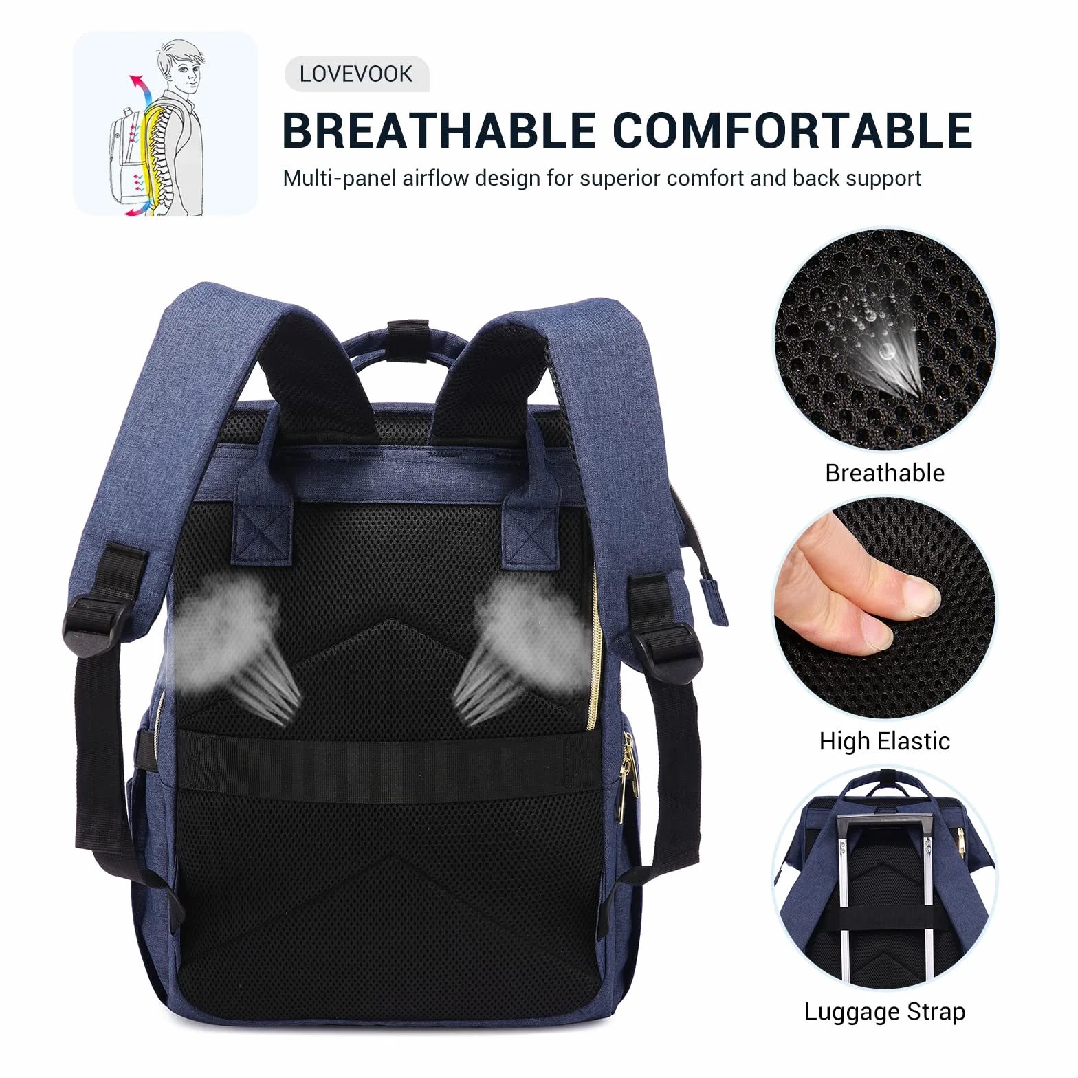 LOVEVOOK Rucksack Damen, Laptop Rucksack mit Laptopfach, Schulrucksack Tasche mit USB Ladeanschluss, für Schule Arbeit Uni Studenten Lehrer Business Büro