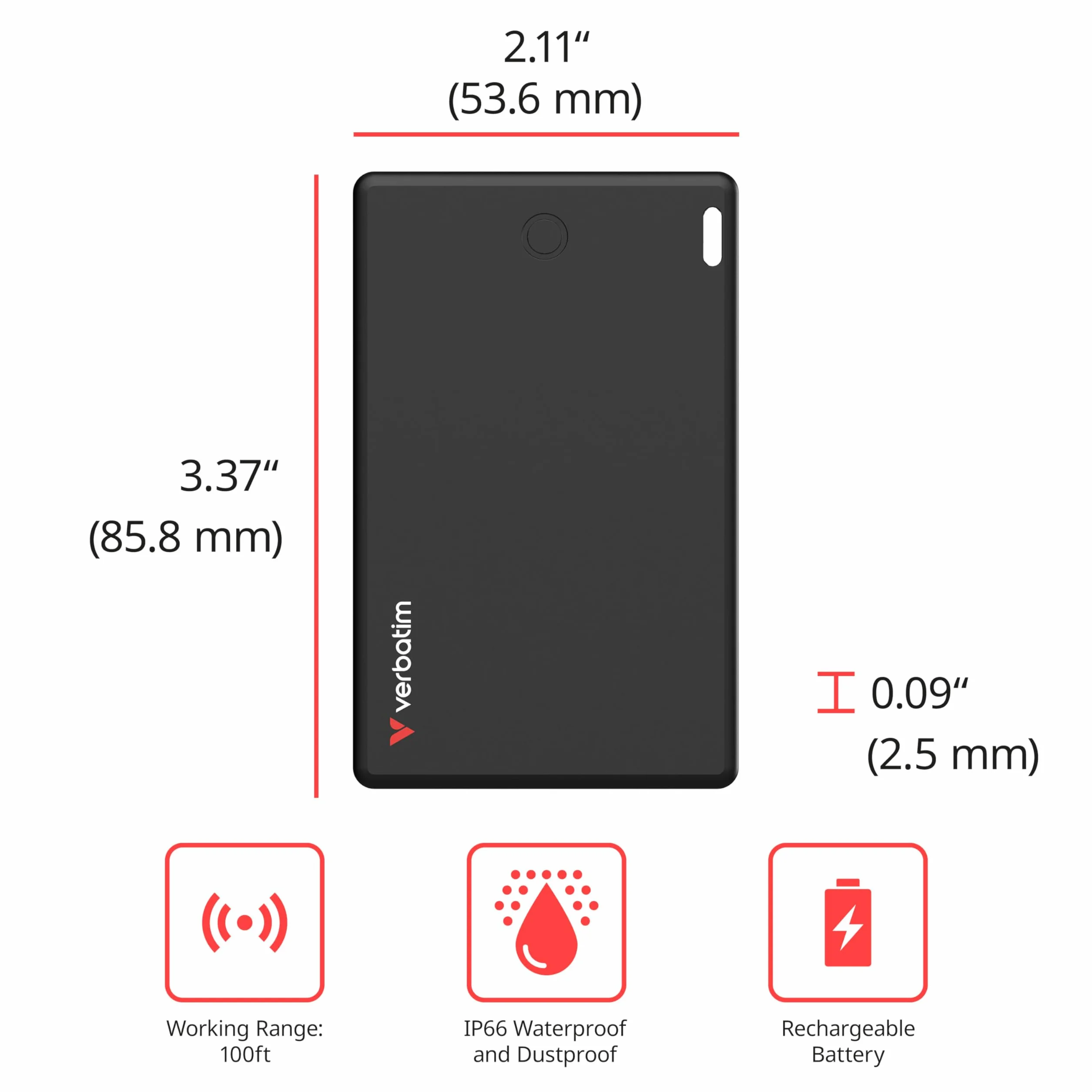 Verbatim My Finder Card 2-częściowy zestaw kart Slim Wallet Tracker, możliwość ponownego ładowania Bluetooth, do portfela, paszportu i współpracy, kompatybilna z Apple "Wo jest?"