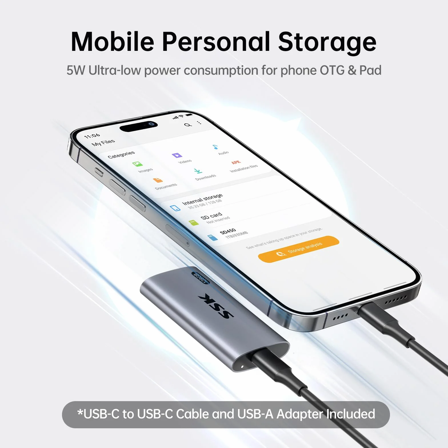 SSK Przenośny zewnętrzny dysk SSD 128 GB, ultraszybka prędkość do 550 MB/s Zewnętrzny dysk półprzewodnikowy USB 3.2 Gen2 USB-C Mini Zewnętrzny dysk SSD do laptopów, urządzeń typu C