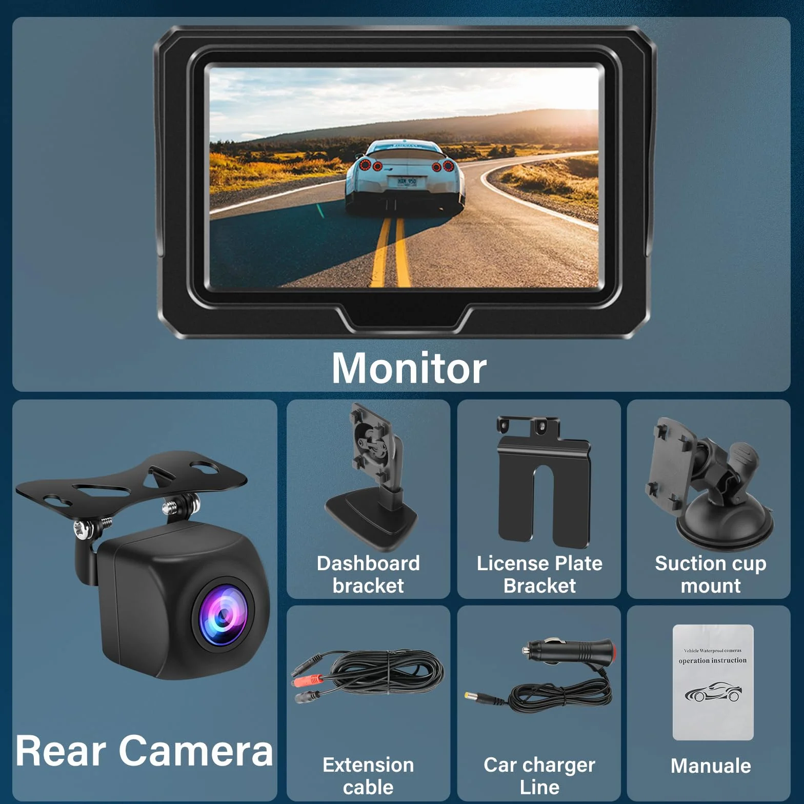 Samochód tylny aparat z monitorem AHD 1080P kamera tylna z 4,3" monitorem LCD, IP68, wodoodporna, noktowizor 140°, szerokokątna kamera tylna do samochodów, kamperów, ciężarówek, system pomocy