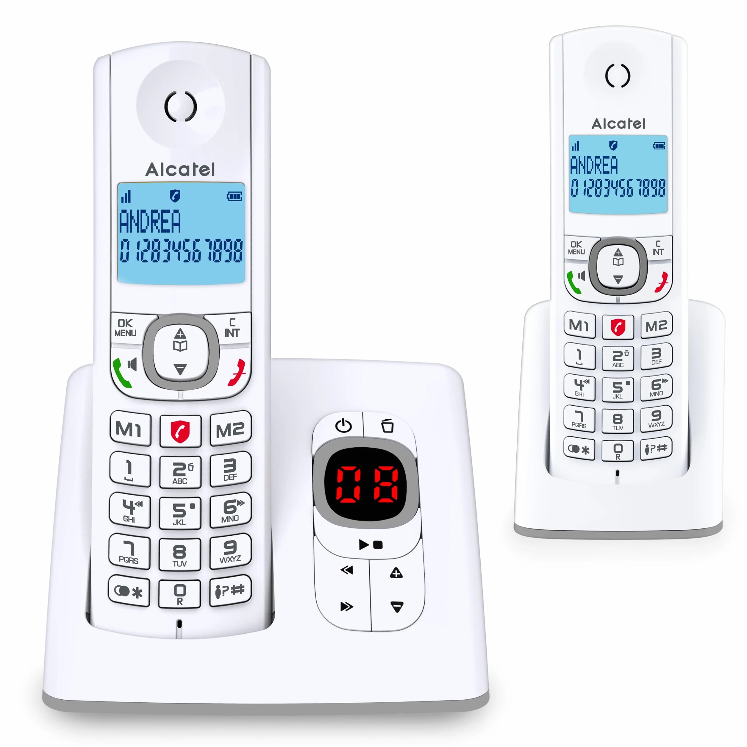 Alcatel F530 Voice Duo telefon bezprzewodowy z sekretarką 2 słuchawki blokowanie połączeń głośnomówiący biały/szary