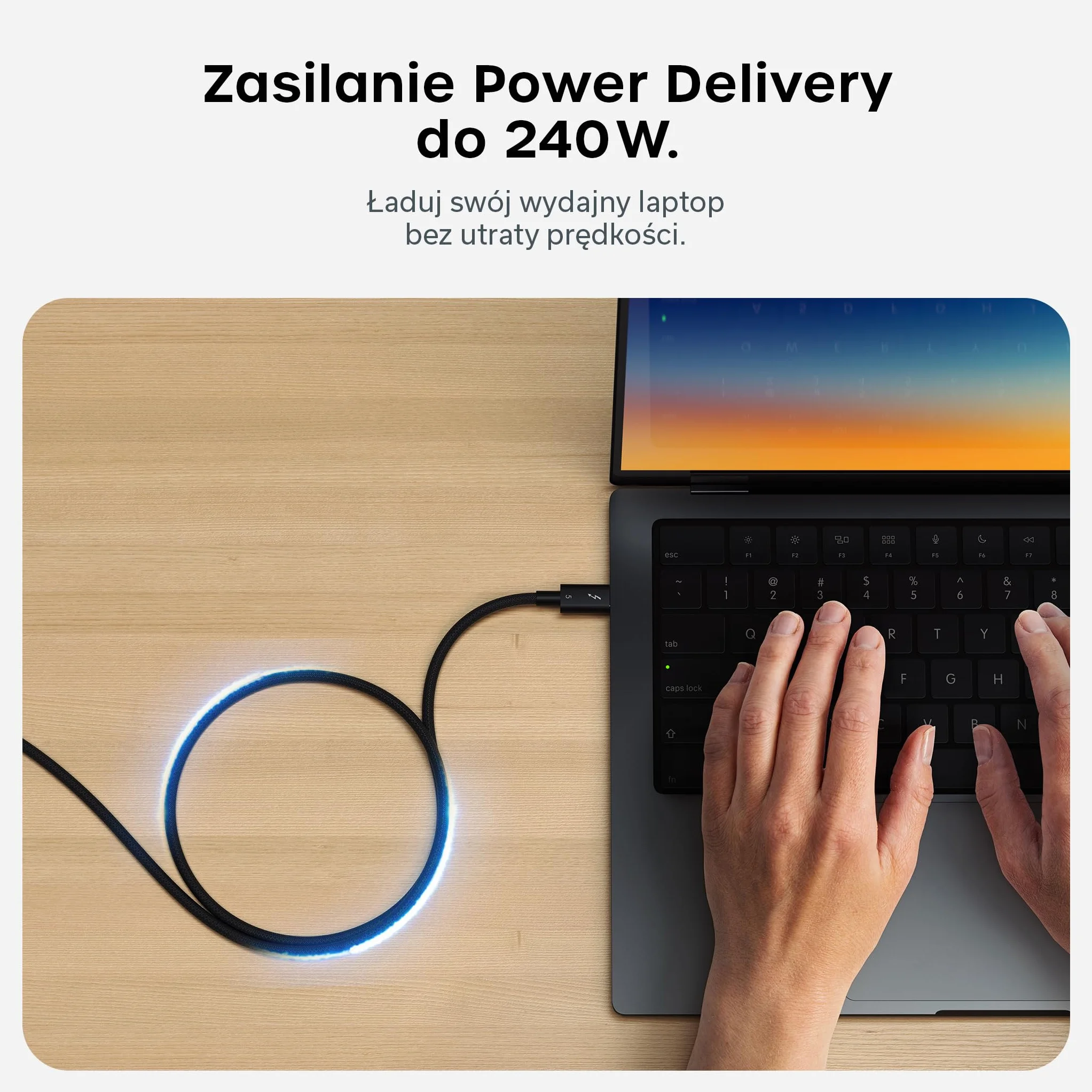 SATECHI Certyfikowany kabel Thunderbolt 5 240 W 120 Gb/s 8K@60 Hz 4K@144 Hz pleciony USB-C