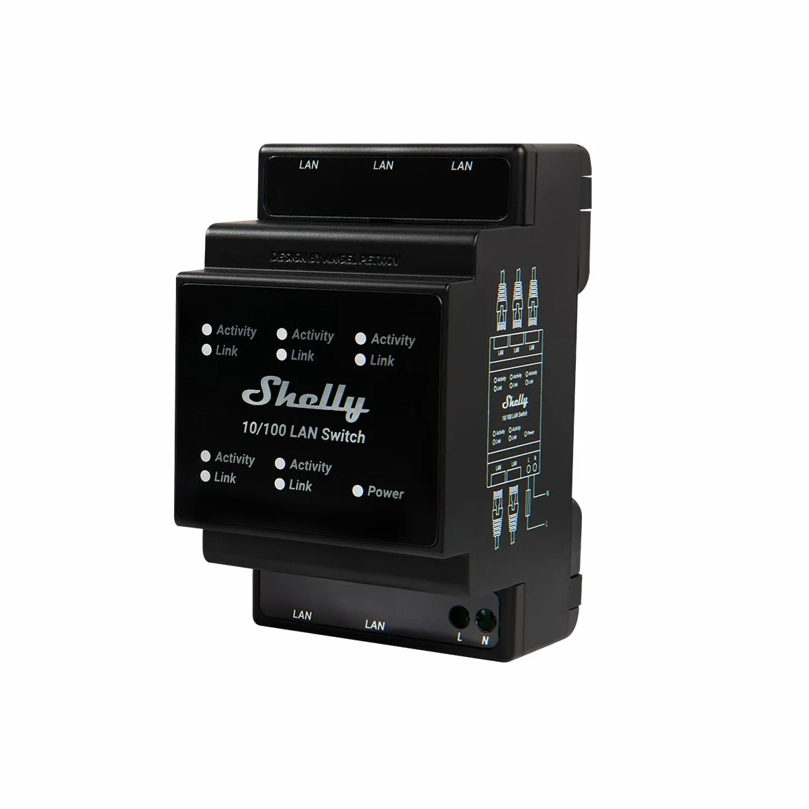 Shelly LAN Switch | 5-Portowy Przełącznik RJ45 10/100 Mbps Fast Ethernet - 110 - 230V | Do Montażu Na Szynie DIN | Bez Wentylatora | Plug & Play | Oszczędność Energii | Nie Wymaga Dodatkowego Adaptera