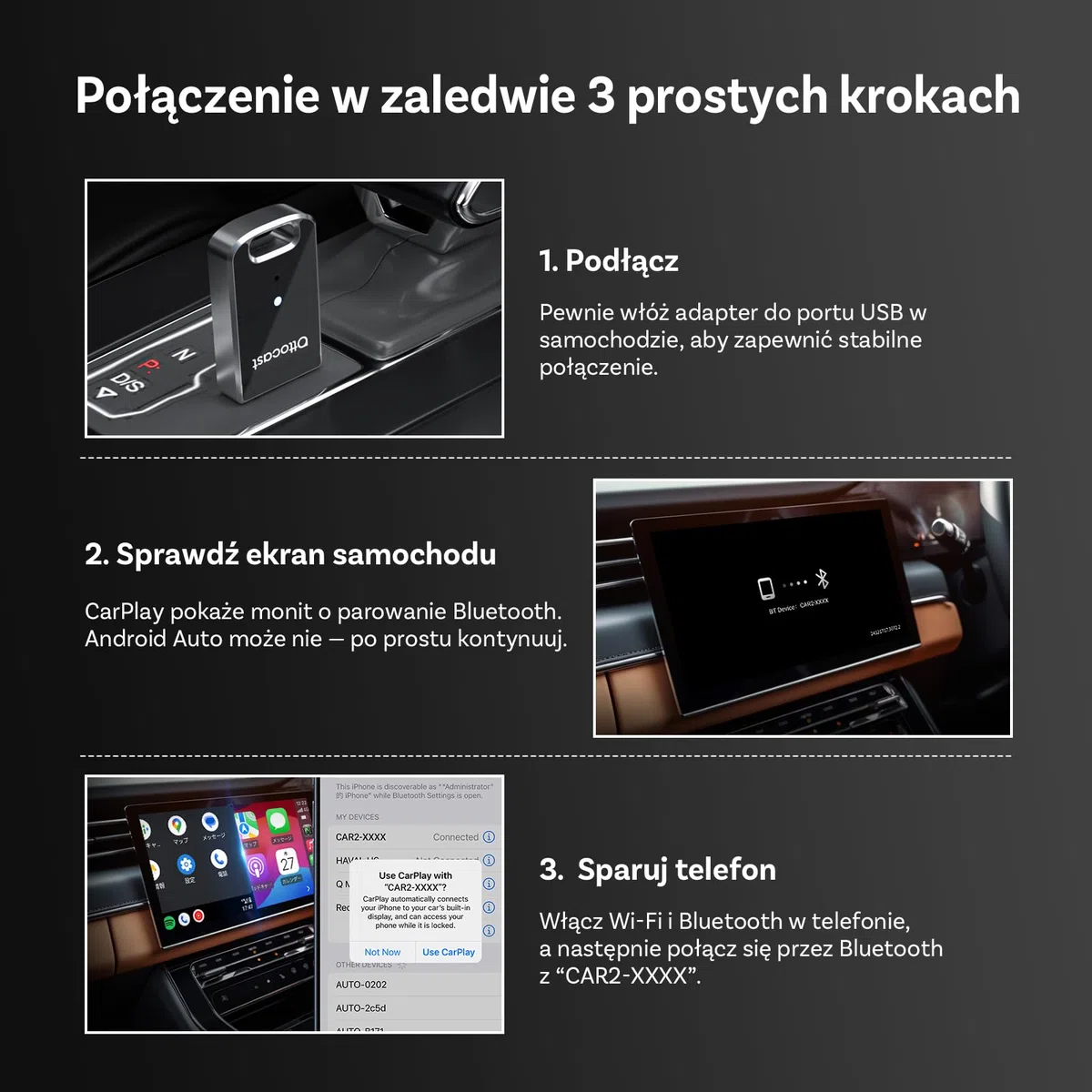 (Nowy Model 2025) OTTOCAST Adapter Bezprzewodowy 2 w 1 Carplay Android Auto, OTTO CAST Mini Edge dla iOS 10+ i Android 11+, Płynne Połączenie z Fabrycznym Carplay/AndroidAuto w Samochodach