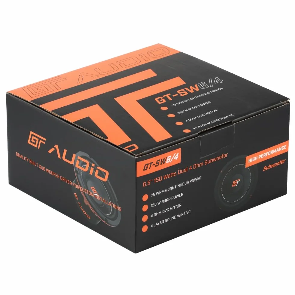 1 BASS FACE GT AUDIO GT-SW6/4 subwoofer 16,5 cm 6,5" 75 W rms 150 W maks. podwójna cewka 4+4 omy dvc podwójna cewka drgająca do pokrywy bagażnika samochodu, 1 szt.
