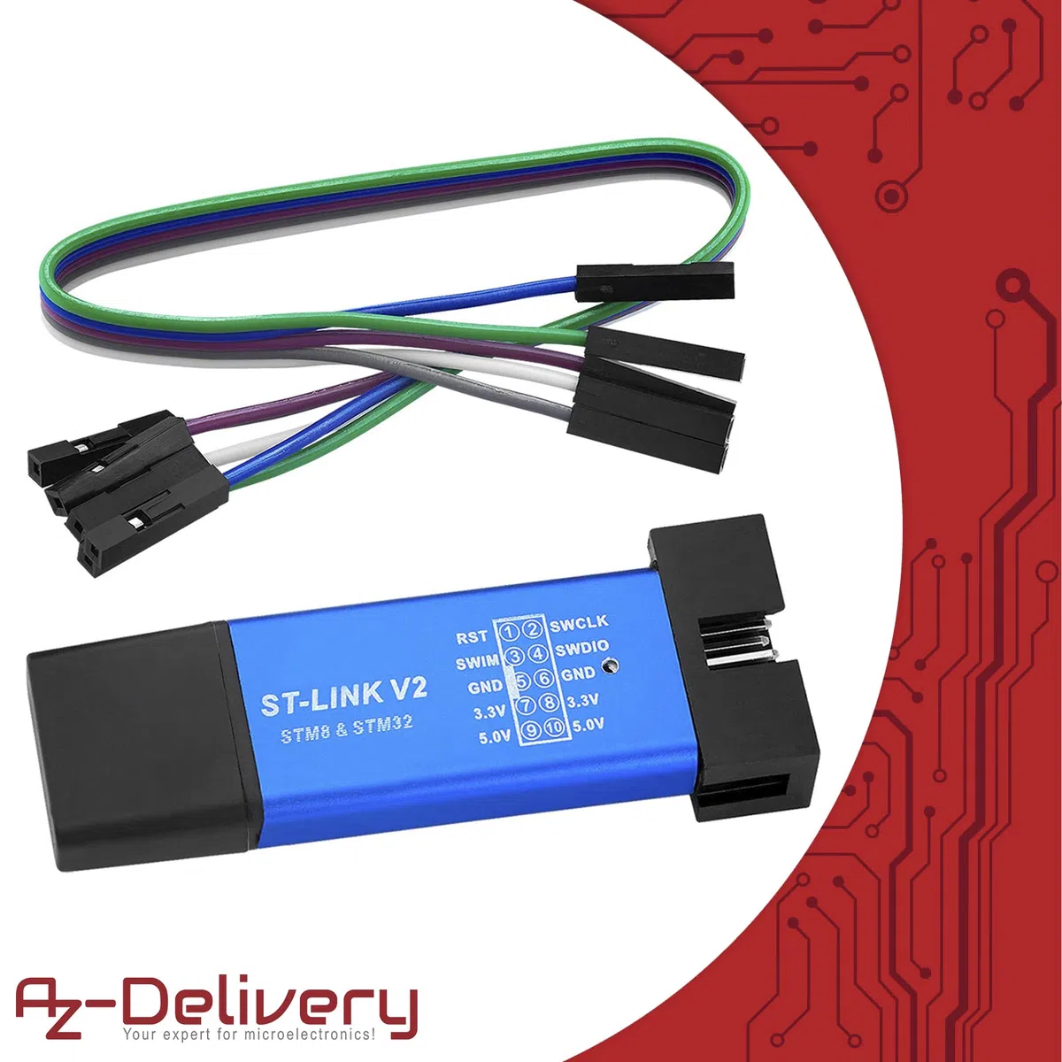 AZDelivery Mini debugger i emulator programowania Stlink V2 dla STM8 i STM32 z aluminiową obudową kompatybilny z Arduino wraz z E-Book!