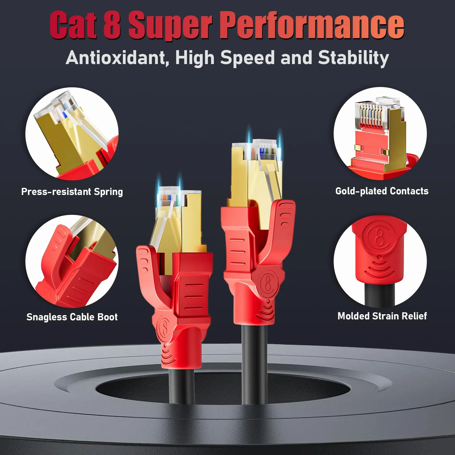 Kabel Ethernet 30m, Cat 8 Kabel Sieciowy 30 Metrów Szybki Ekranowany SFTP Kabel Internetowy POE Czarny Kabel RJ45 Gigabit LAN 40Gb/s 2000MHz, kompatybilny z routerem, przełącznikiem (30 klipsów)