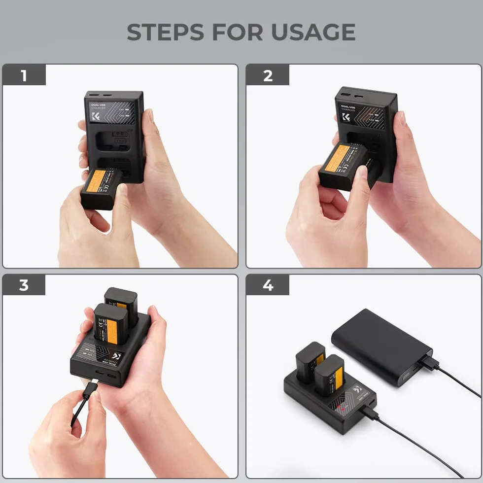 K&F CONCEPT NP-FW50 ładowarka do aparatu, bateria 1100 mAh, 2 sztuki zestaw do ładowania do Sony ZV-E10 A6000, A6500, A6300, A6400, A7, A7II, A7RII, A7SII, A7S, A7S2, A7R, A7R2, A55, A5100