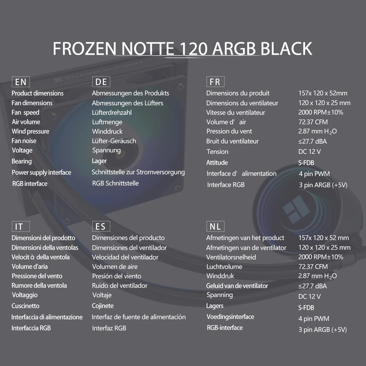 TR-Thermalright Frozen Notte 120 ARGB Czarny Chłodzenie CPU w postaci płynu - Efekt nieskończonego zwierciadła, 120mm Aio-chłodzenie, Wentylator PWM-2000RM, dla AMD AM4/AM5, Intel LGA1851/1700/115x