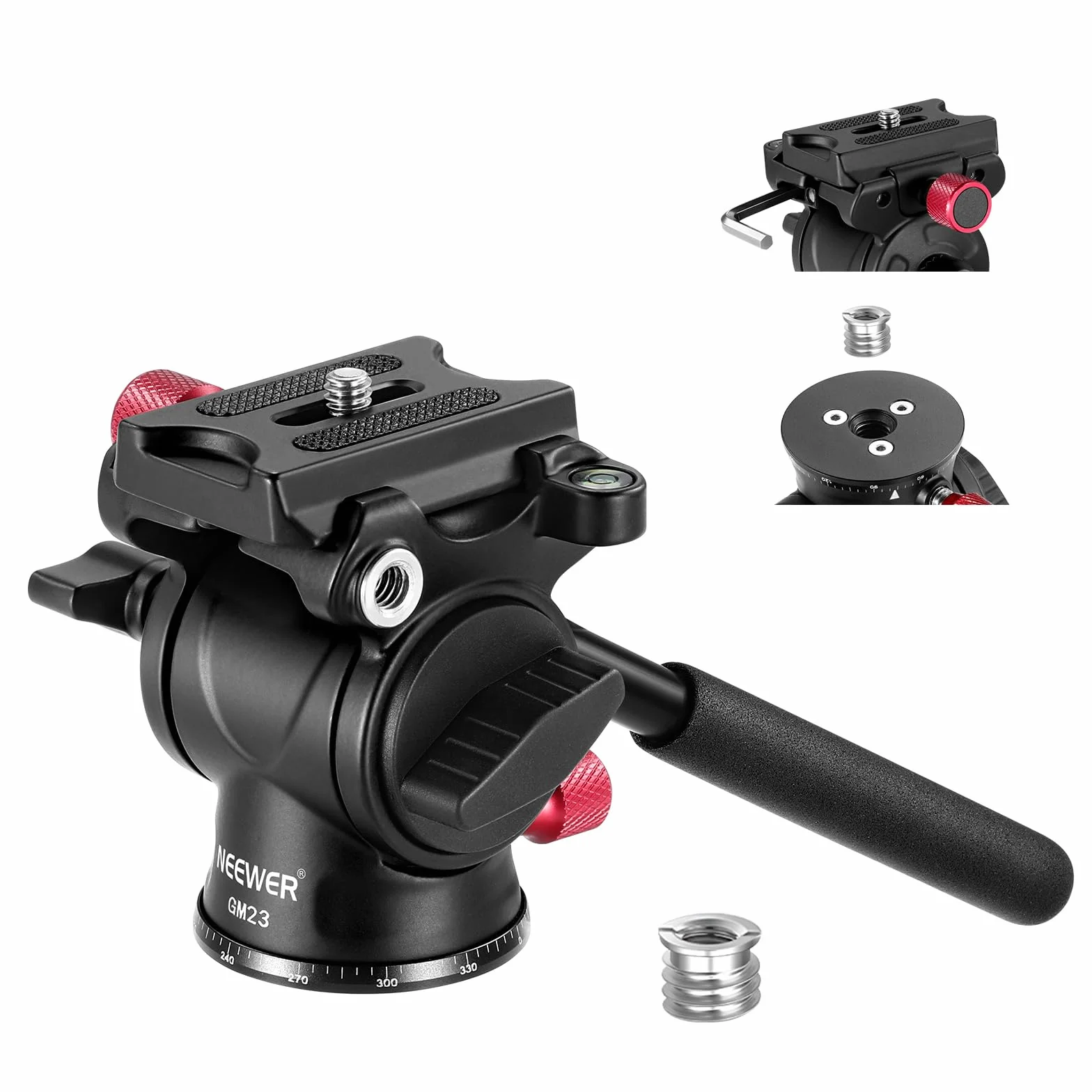 NEEWER Płynna głowica statywu Arca Quick Release, panoramiczna głowica uchylna ze stopu aluminium, ø43 mm, maksymalne obciążenie 3 kg