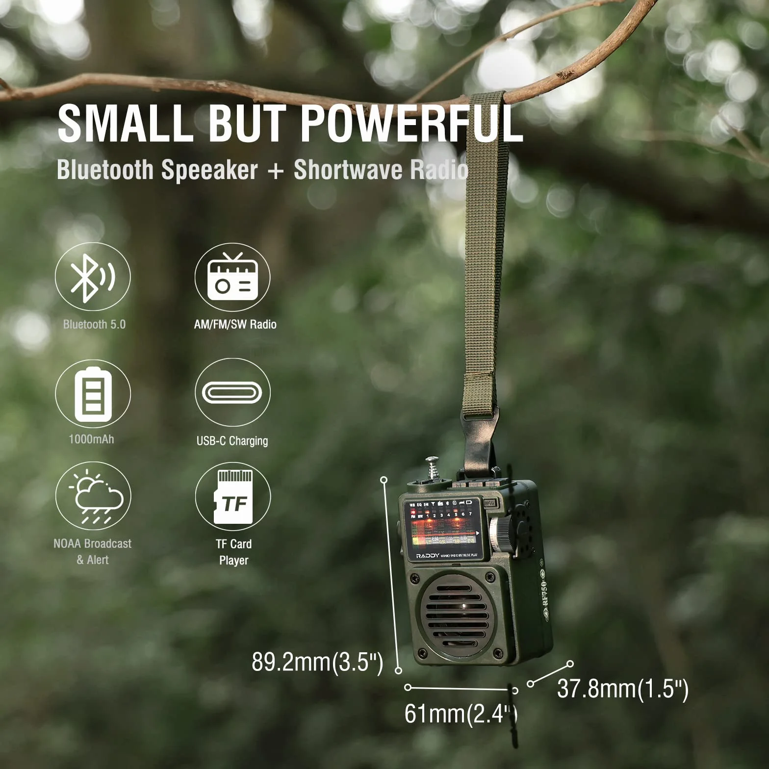 Raddy RF750 Przenośne Radio Krótkofalowe AM/UKW/SW, Cyfrowe Retro Z Ładowaniem, Zasilanie Bateryjne, BT, Odtwarzacz Muzyki Z Kart TF, 6 Trybów EQ, Antena Zewnętrzna