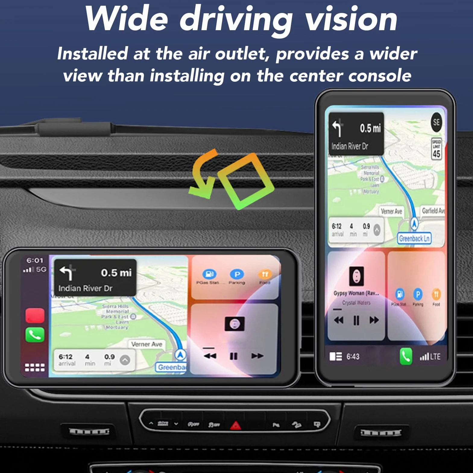 6,5" Bezprzewodowy Ekran Carplay do Samochodu, Ekran Dotykowy 1280x720 Przenośny Samochodowy Zestaw Stereo obsługą Carplay, Bluetooth, nawigacją GPS, Sterowaniem Głosowym