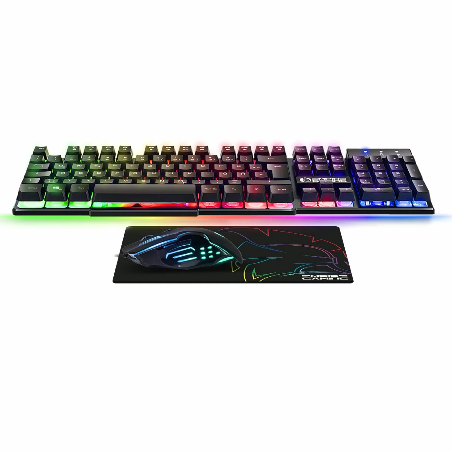 EMPIRE GAMING - Zestaw 3 w 1 MK800 - klawiatura do gier QWERTZ Niemiecka RGB 105 klawiszy 19 klawiszy Anti-Ghosting - Ergonomiczna mysz do gier RGB 2400 DPI - podkładka pod mysz - PC PS4 PS5 Xbox One