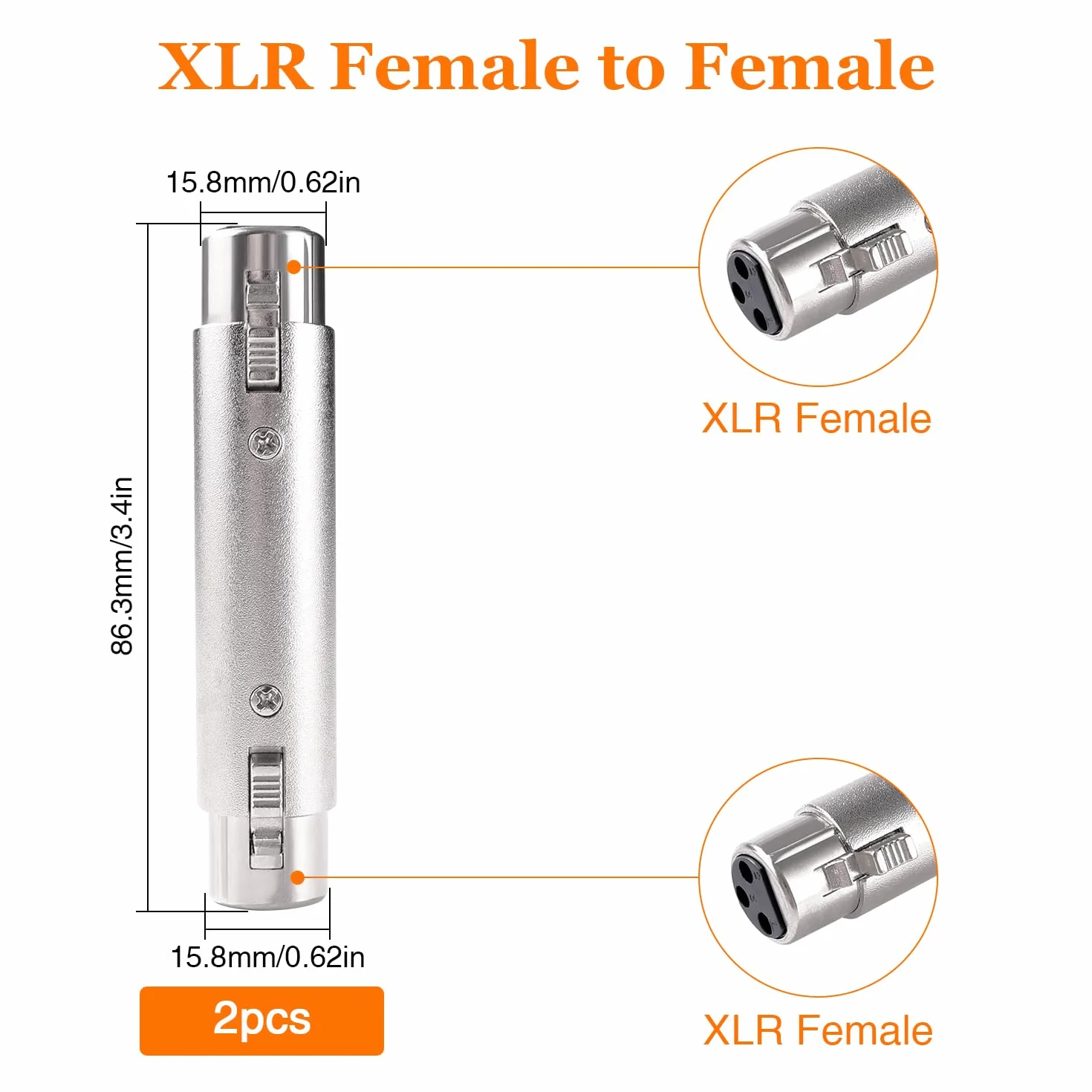 2 Sztuk 3-Stykowe Złącze XLR Gender Changer, Adapter XLR Żeński na Żeński, do Mikrofonów, Mikserów Sprzętu Audio