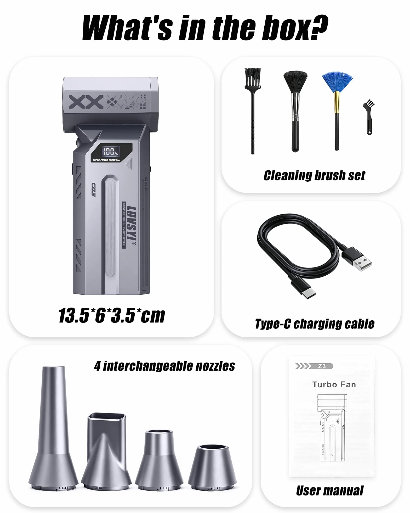 HAOFOYFUN Electric Air Duster 150 000 obr./min 4-stopniowa dmuchawa z wyświetlaczem LED